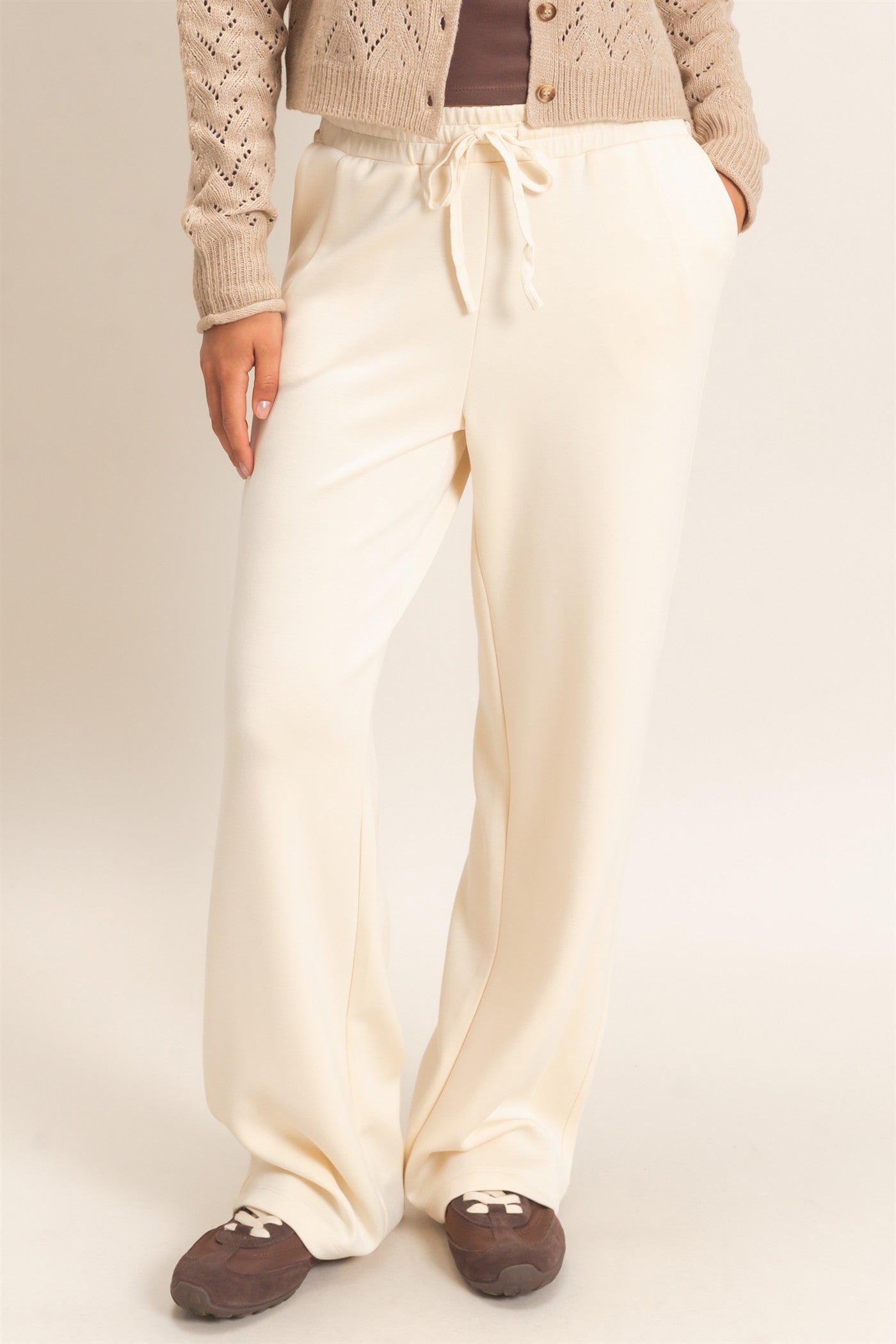 Wholesale Elastic Waist Straight Leg Pants Pants DZ26C969 ALPACA DOUBLE ZERO
