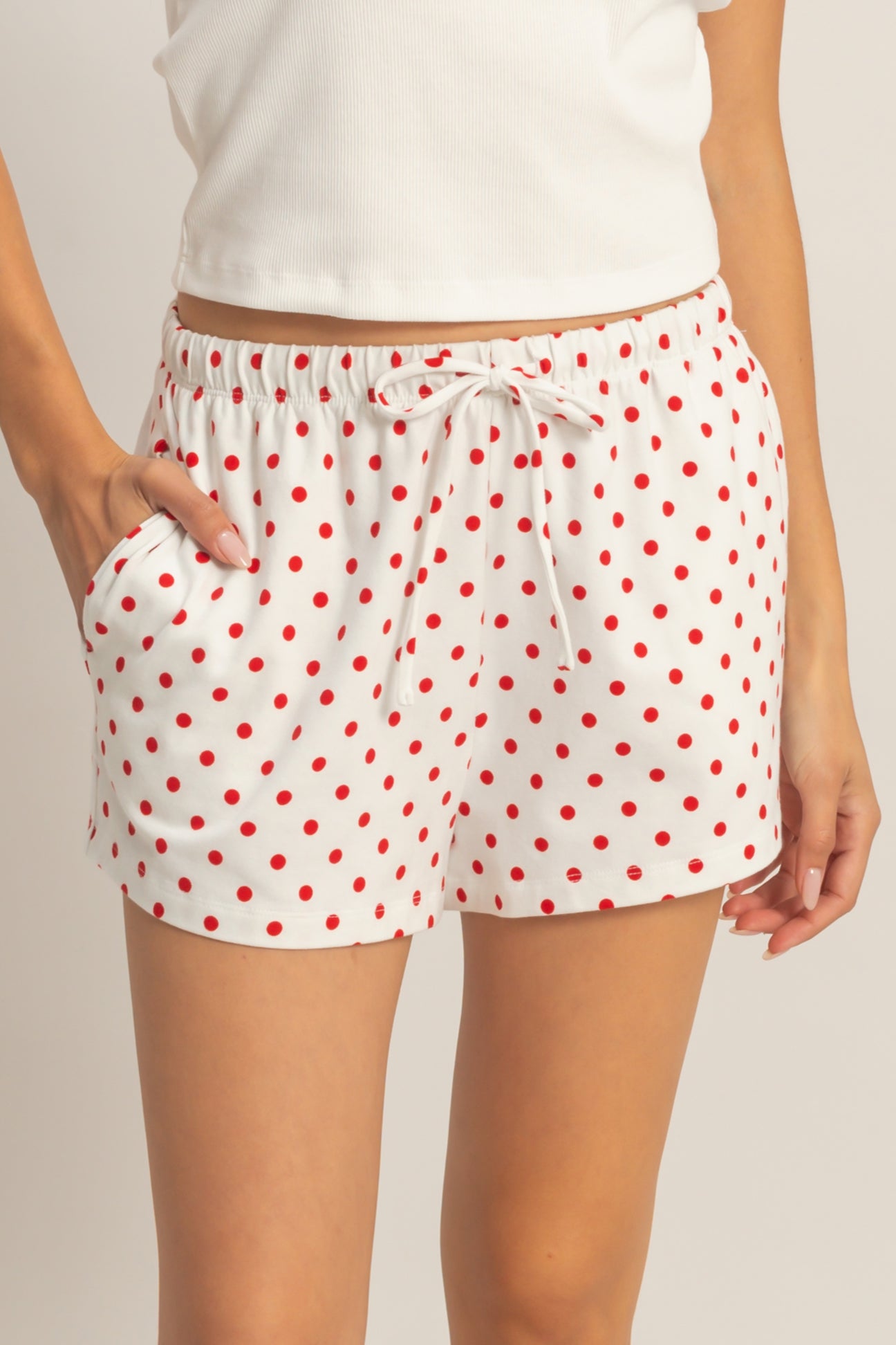 Wholesale Polka Dot Drawstring Shorts Shorts DZ26C385 RED DOUBLE ZERO