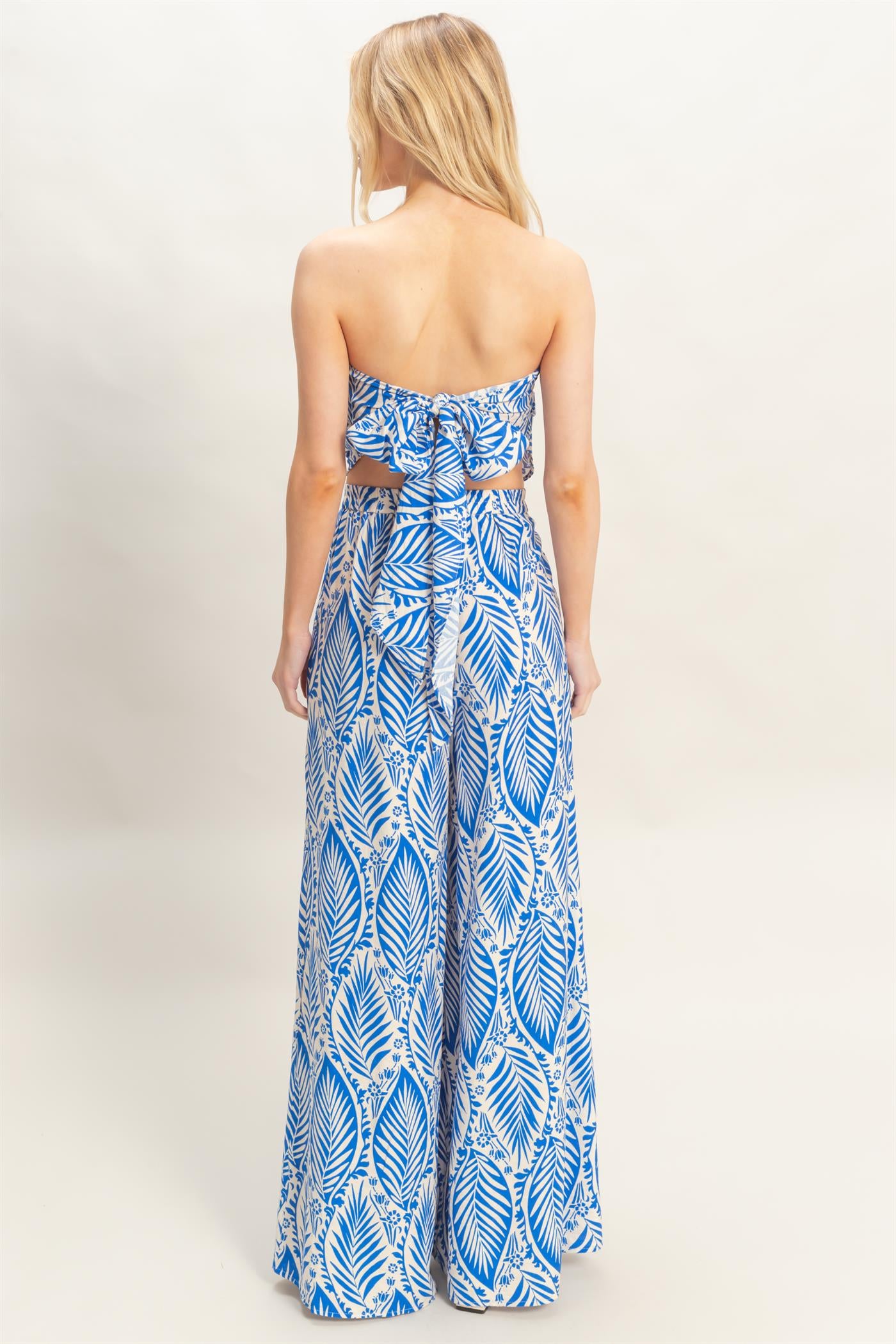 Wholesale Strapless Top & Pant Print Set Clothing HF25E577-SET-D BLUE HYFVE