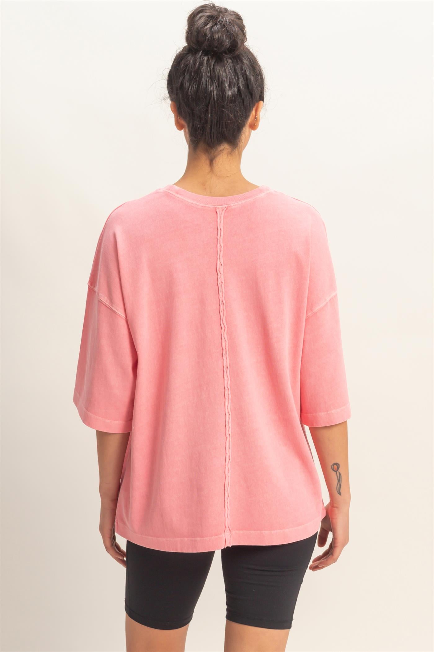 Wholesale Pigment Dye Oversized Half-Sleeve T-Shirt Clothing Tops DZ26A459 TAFFY PINK DOUBLE ZERO
