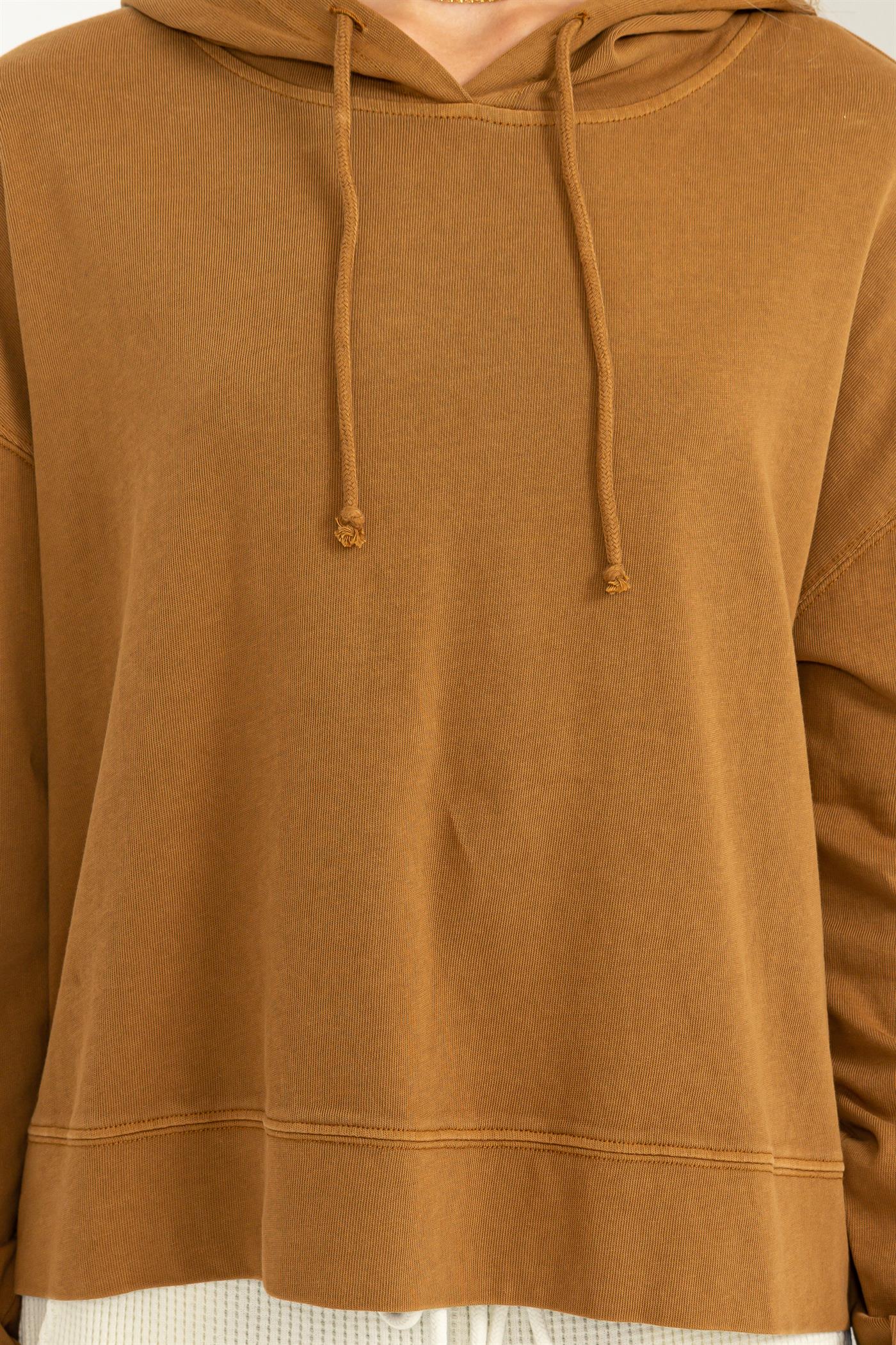 Wholesale Long Sleeve Drawstring Hoodie Clothing Tops DZ23E999 PALE BROWN DOUBLE ZERO