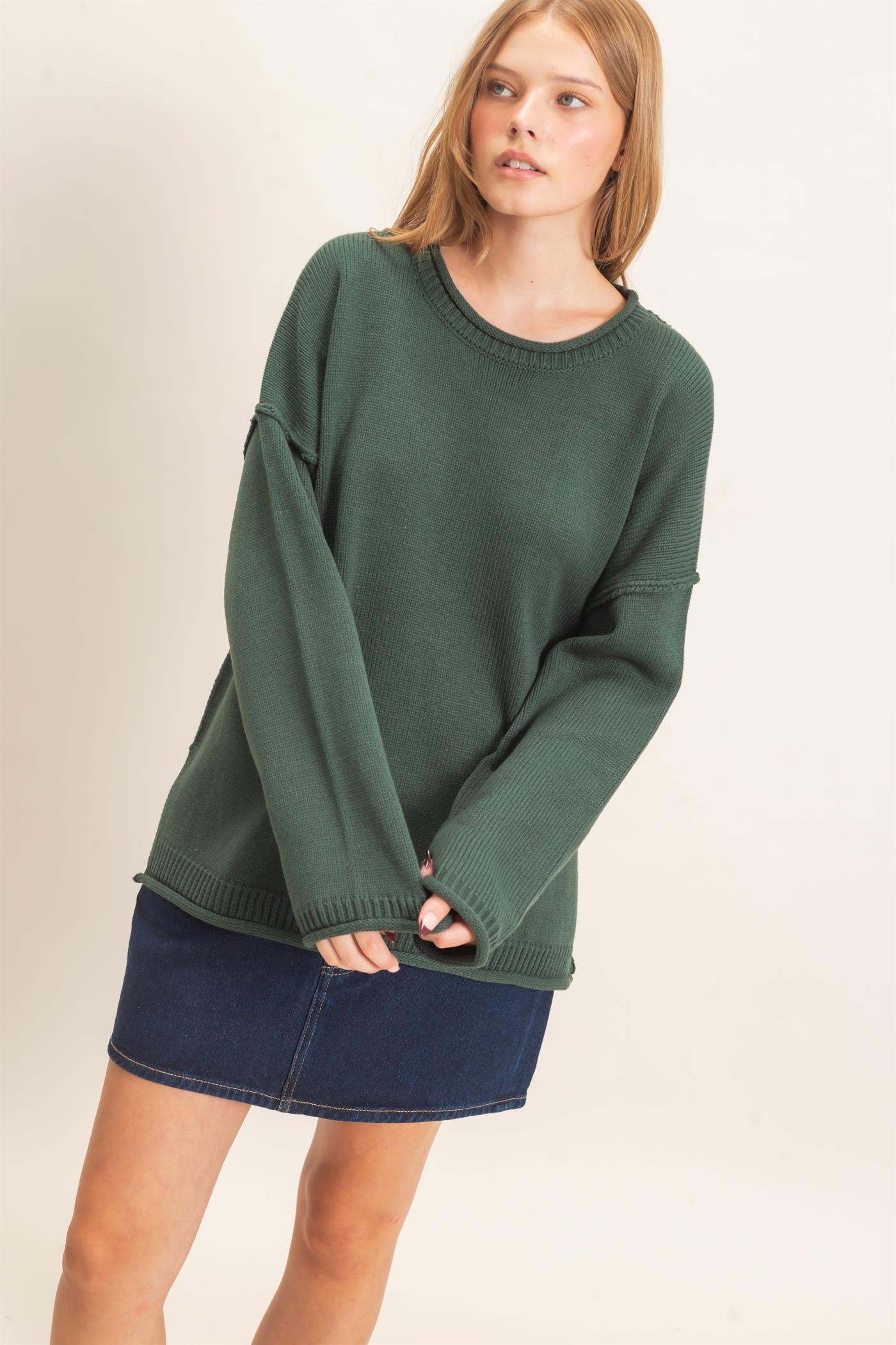 Wholesale Ribbed Crew Neck Sweater Sweaters HF26E769 HUNTER GREEN HYFVE