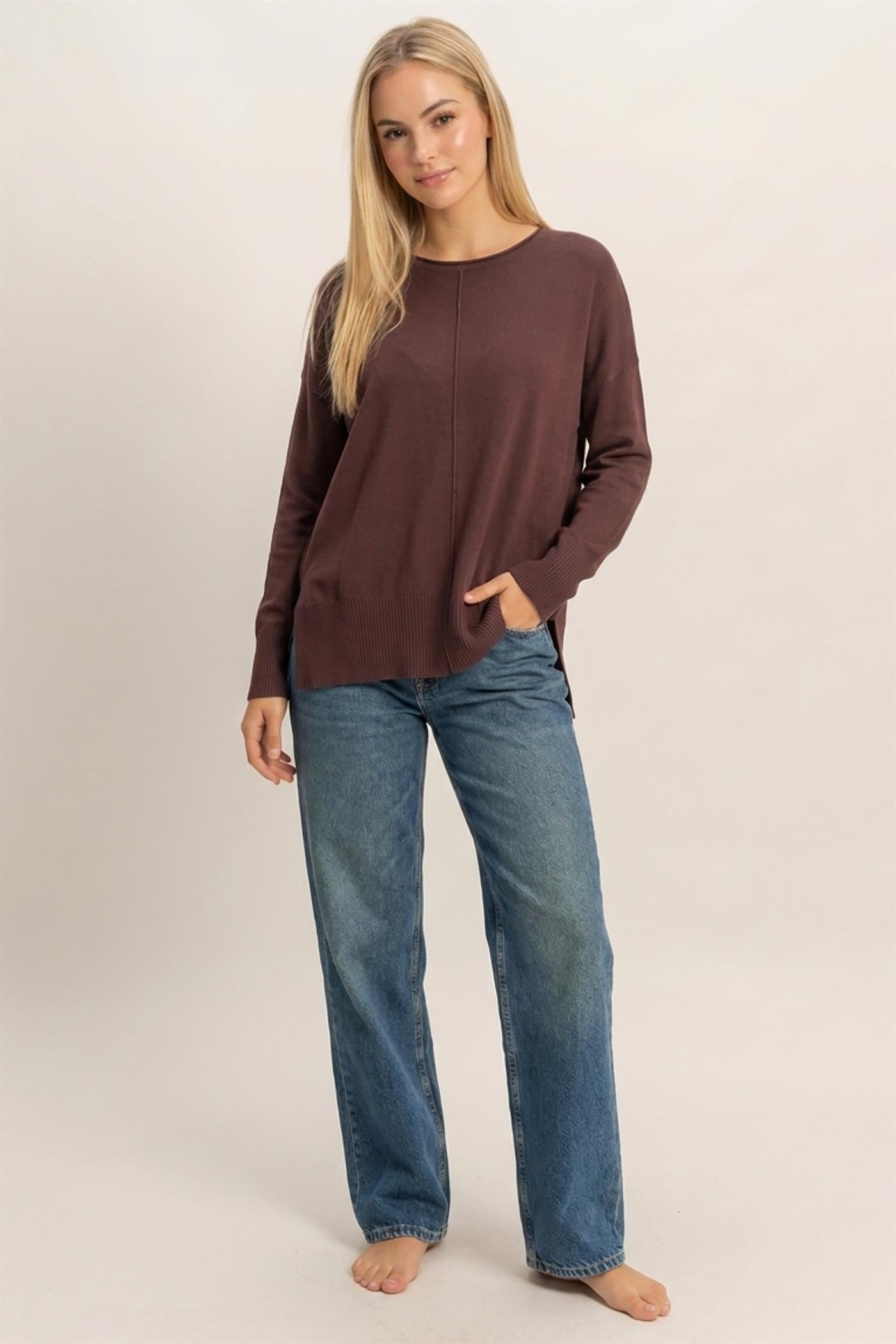Wholesale Roll Neck Seam Detail Sweater Sweaters DZ26C975 COCOA DOUBLE ZERO