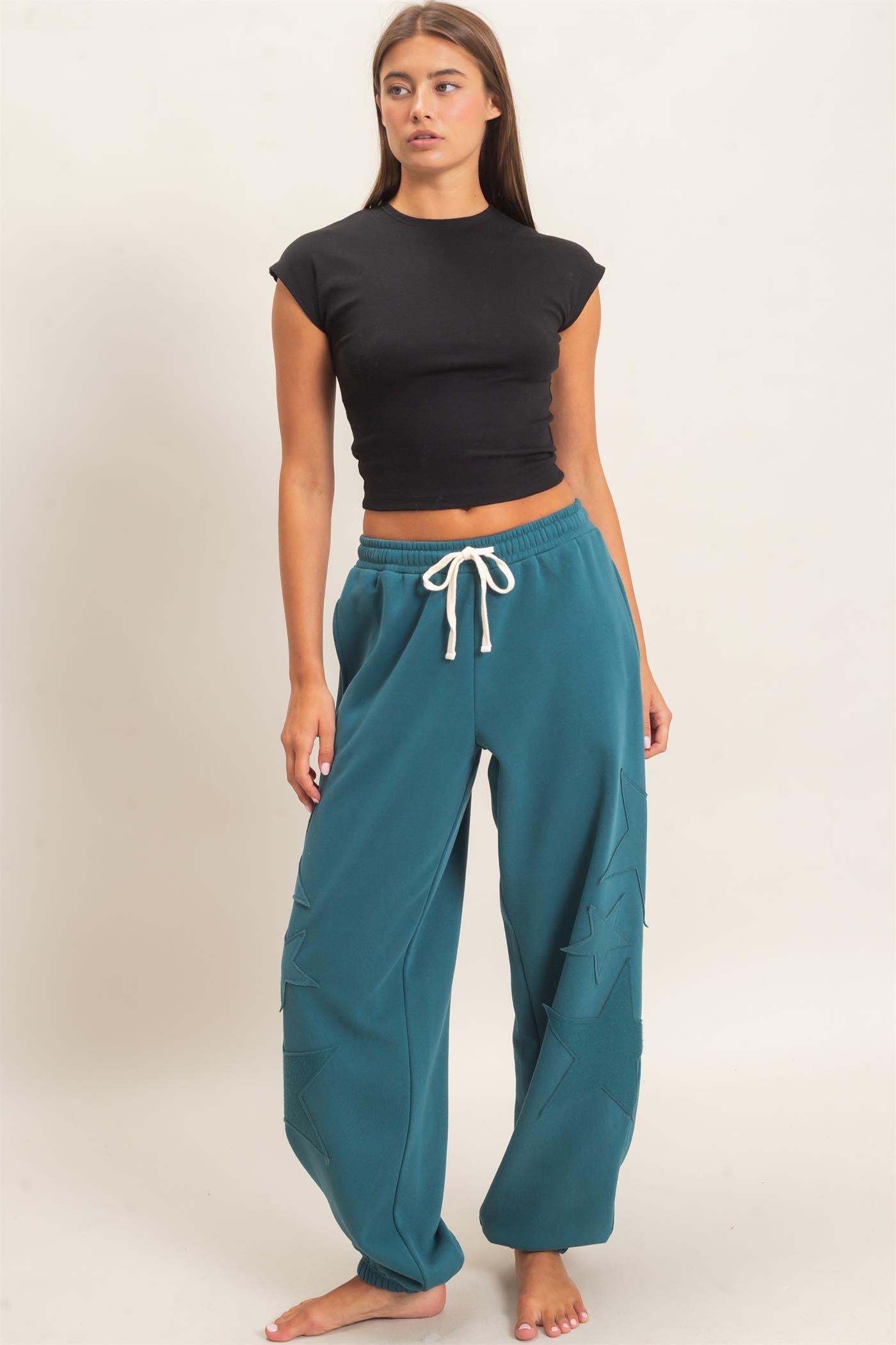 Wholesale Star Patch Jogger Pants Joggers DZ26E889 DARK TEAL DOUBLE ZERO