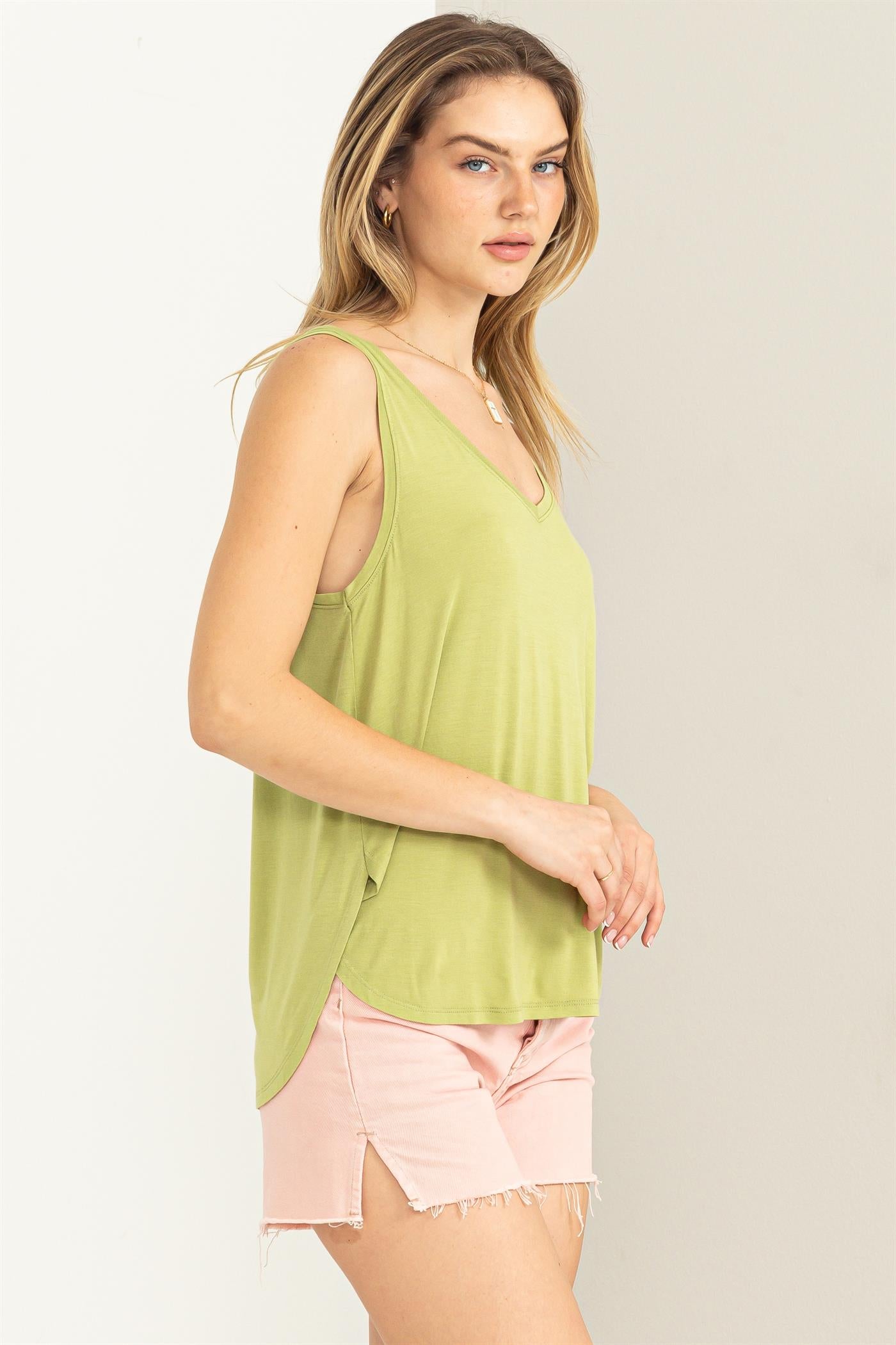 Wholesale V-Neck Tank Top Clothing Tops DZ23A194 PALE OLIVE DOUBLE ZERO