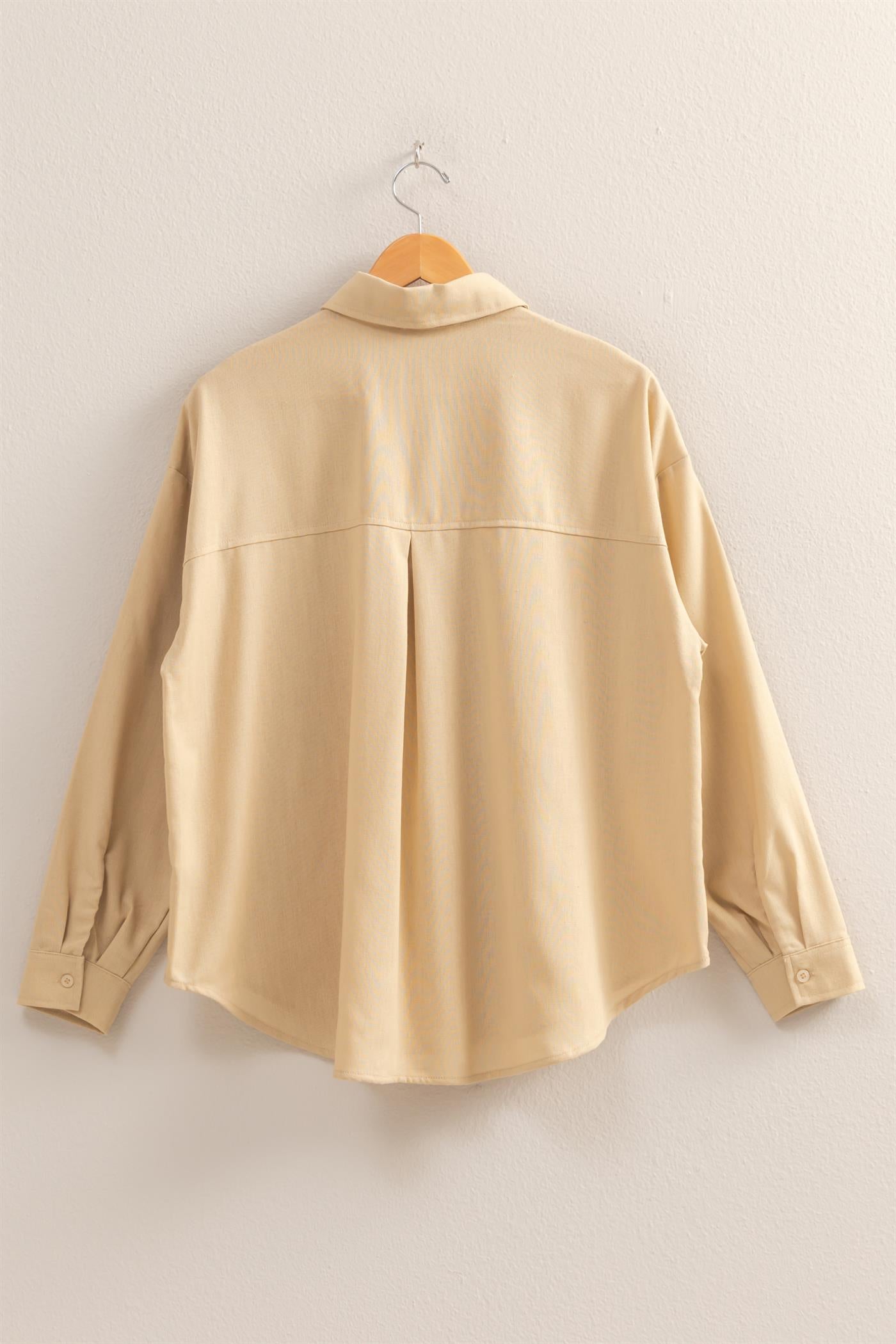 Wholesale Sand Washed Relaxed Long Sleeve Shirt Clothing Tops DZ24C609 LIGHT TAUPE DOUBLE ZERO