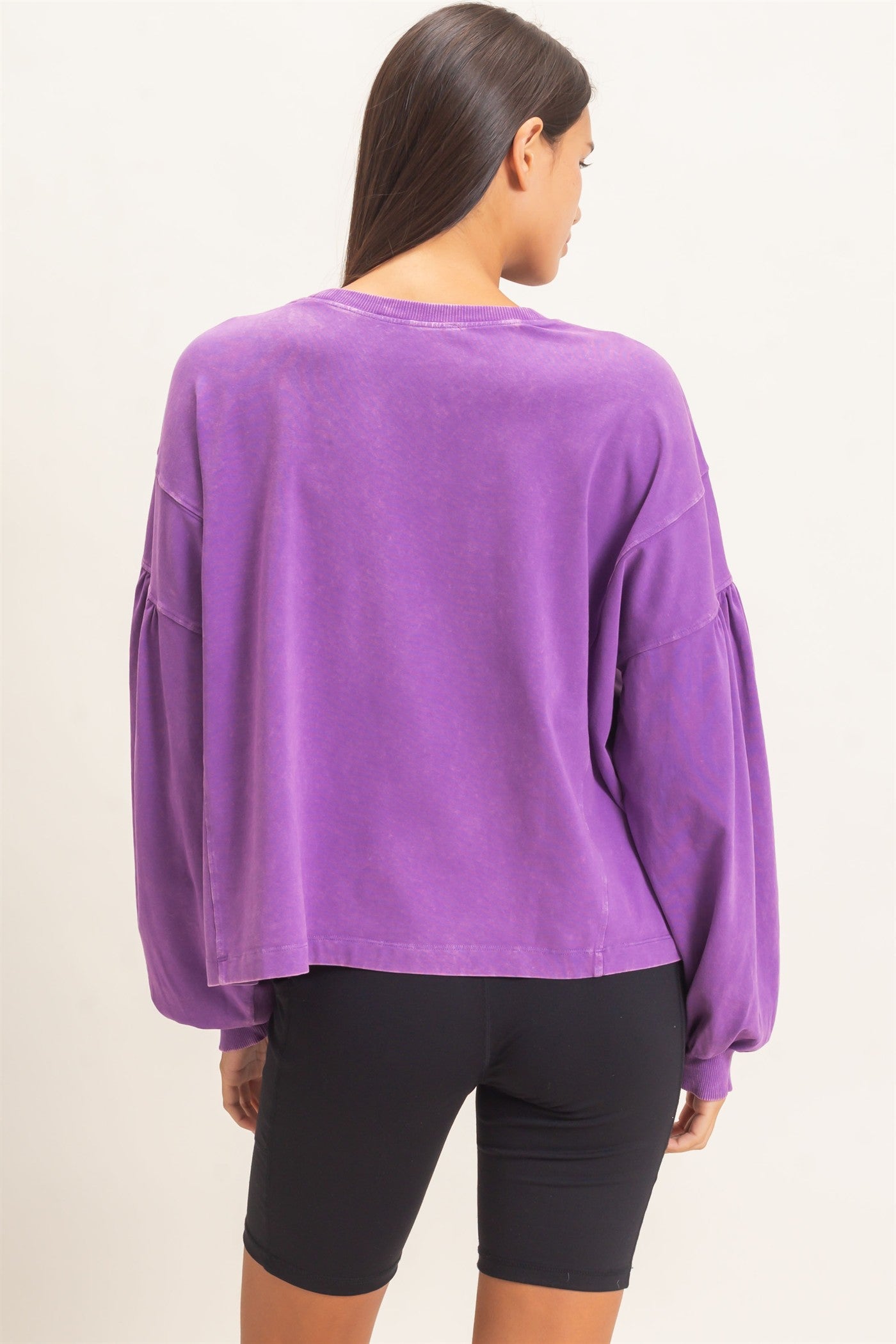 Wholesale Mineral Wash Puff Long Sleeve Boxy Top Clothing Tops DZ26F402 PLUM DOUBLE ZERO