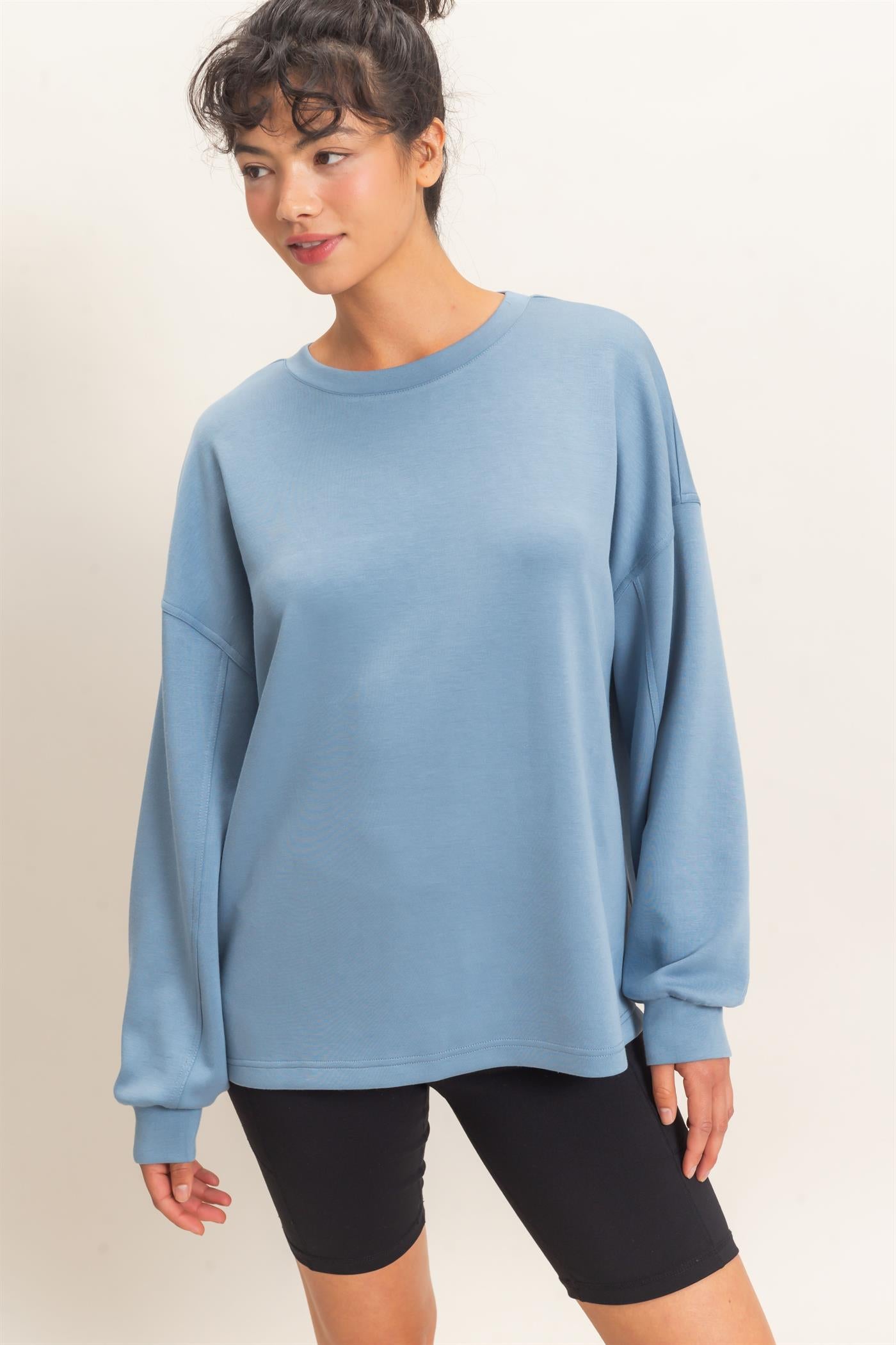 Wholesale Oversized Crew Neck Top Sweatshirts DZ26E388 DUSTY BLUE DOUBLE ZERO