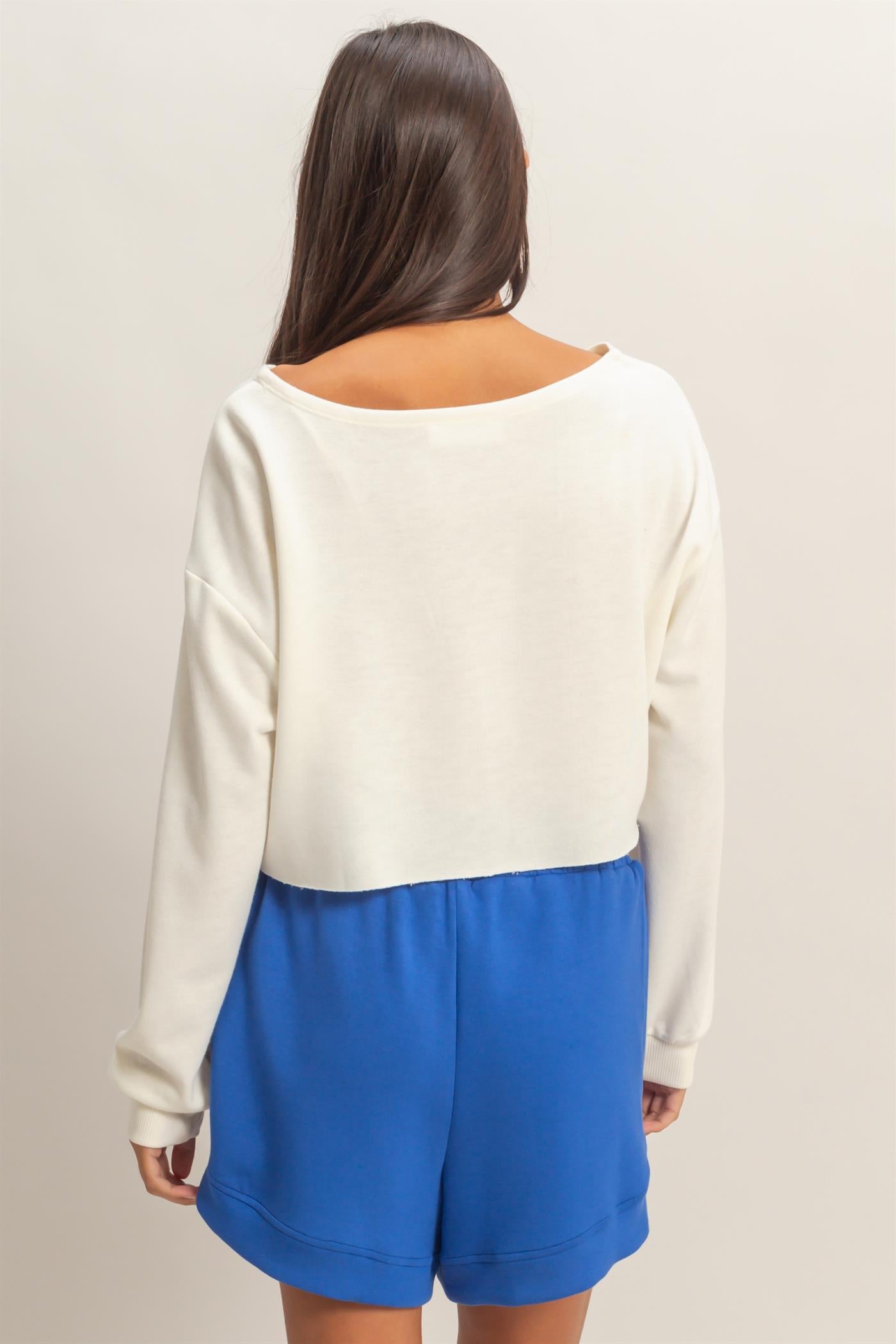 Wholesale Casually Cute Boat Neck Long Sleeve Top Clothing Tops DZ25C023 WHIP CREAM DOUBLE ZERO