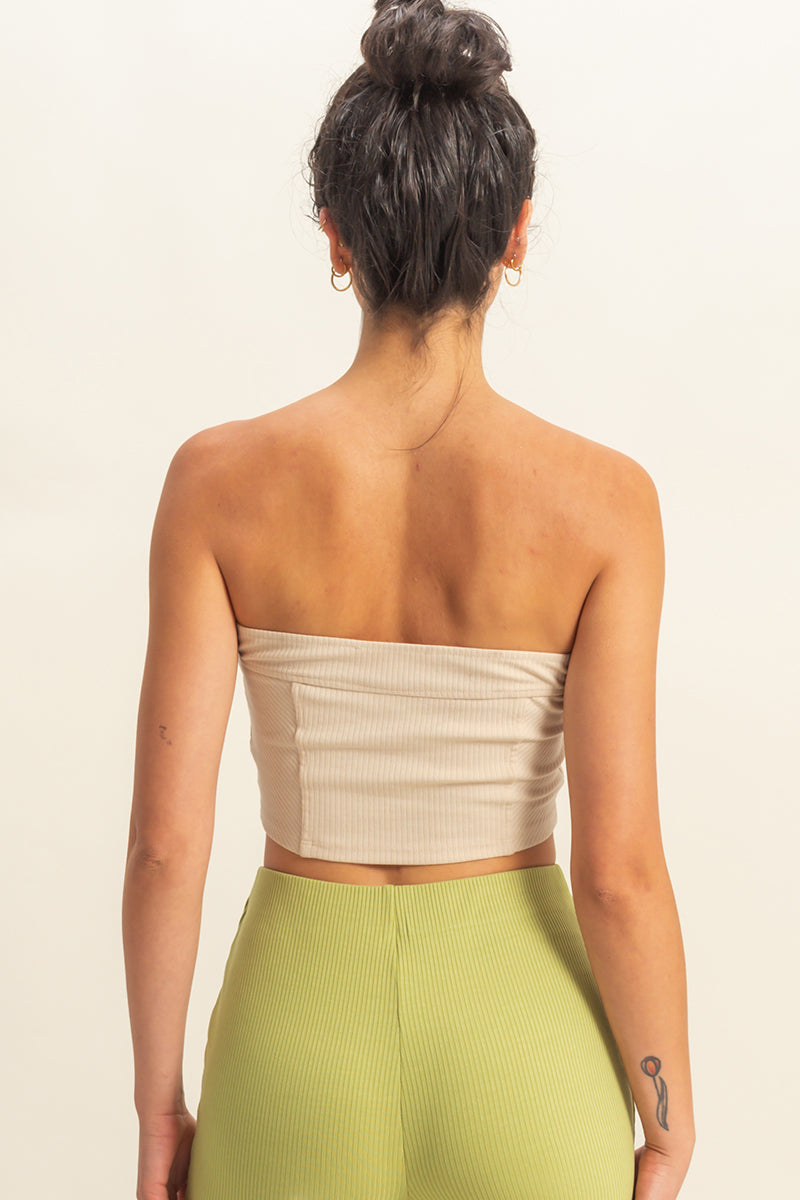 Wholesale Strapless Ribbed Crop Top Clothing Tops DZ23E512 KHAKI DOUBLE ZERO