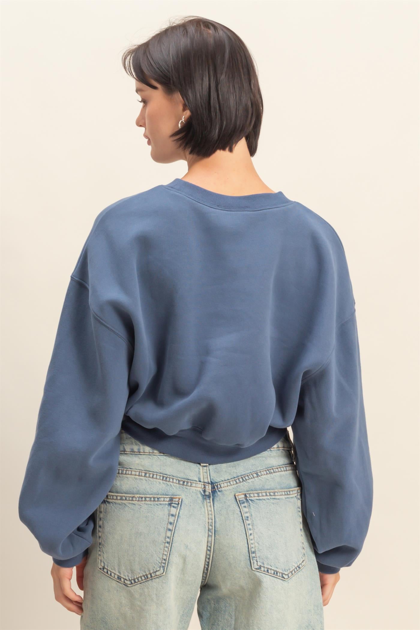 Wholesale Everyday Long Sleeve Cropped Sweatshirt Sweatshirts DZ25E415 DUSTY NAVY DOUBLE ZERO