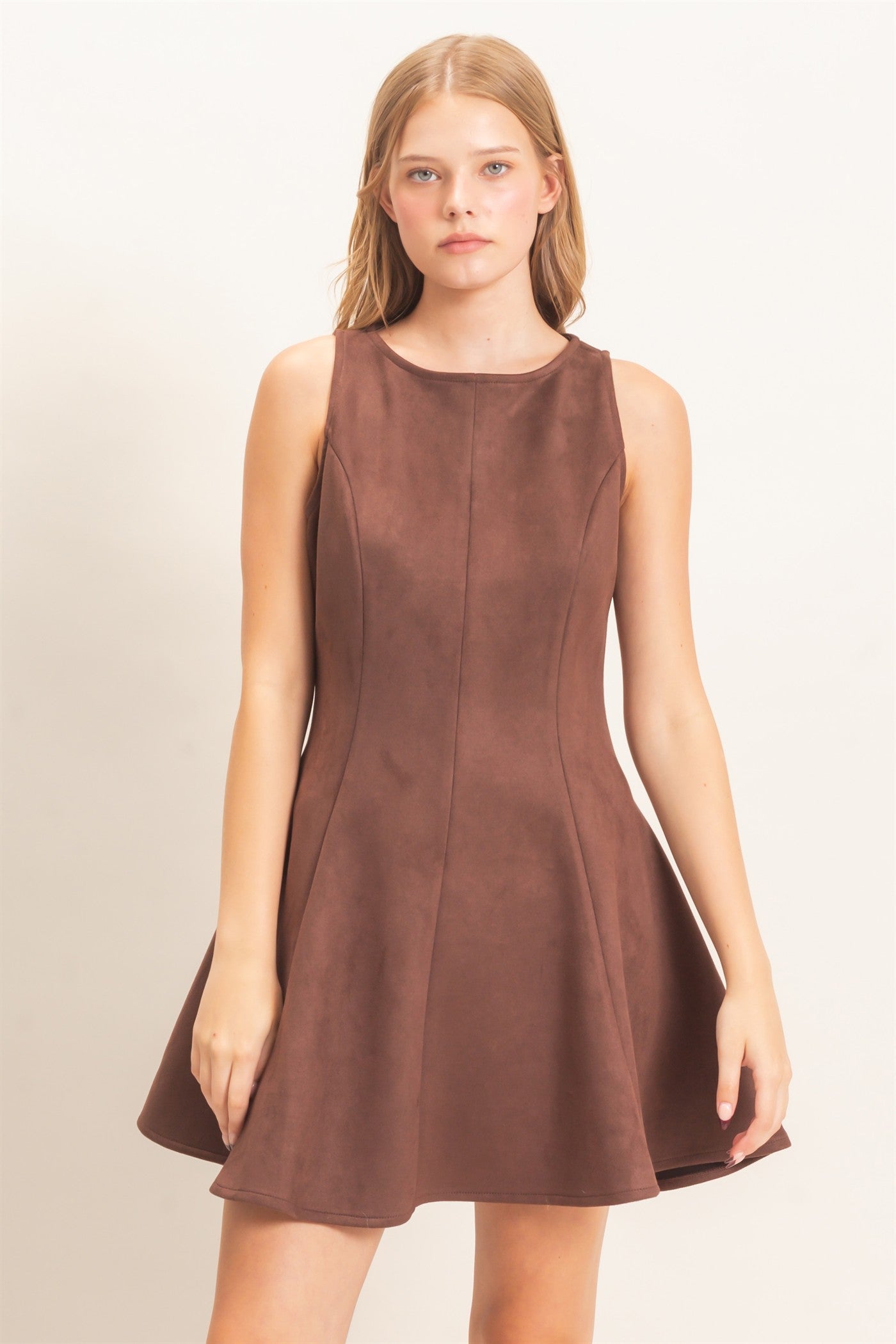 Wholesale Sleeveless Suede Mini Dress Dresses HF26F218 CHESTNUT HYFVE