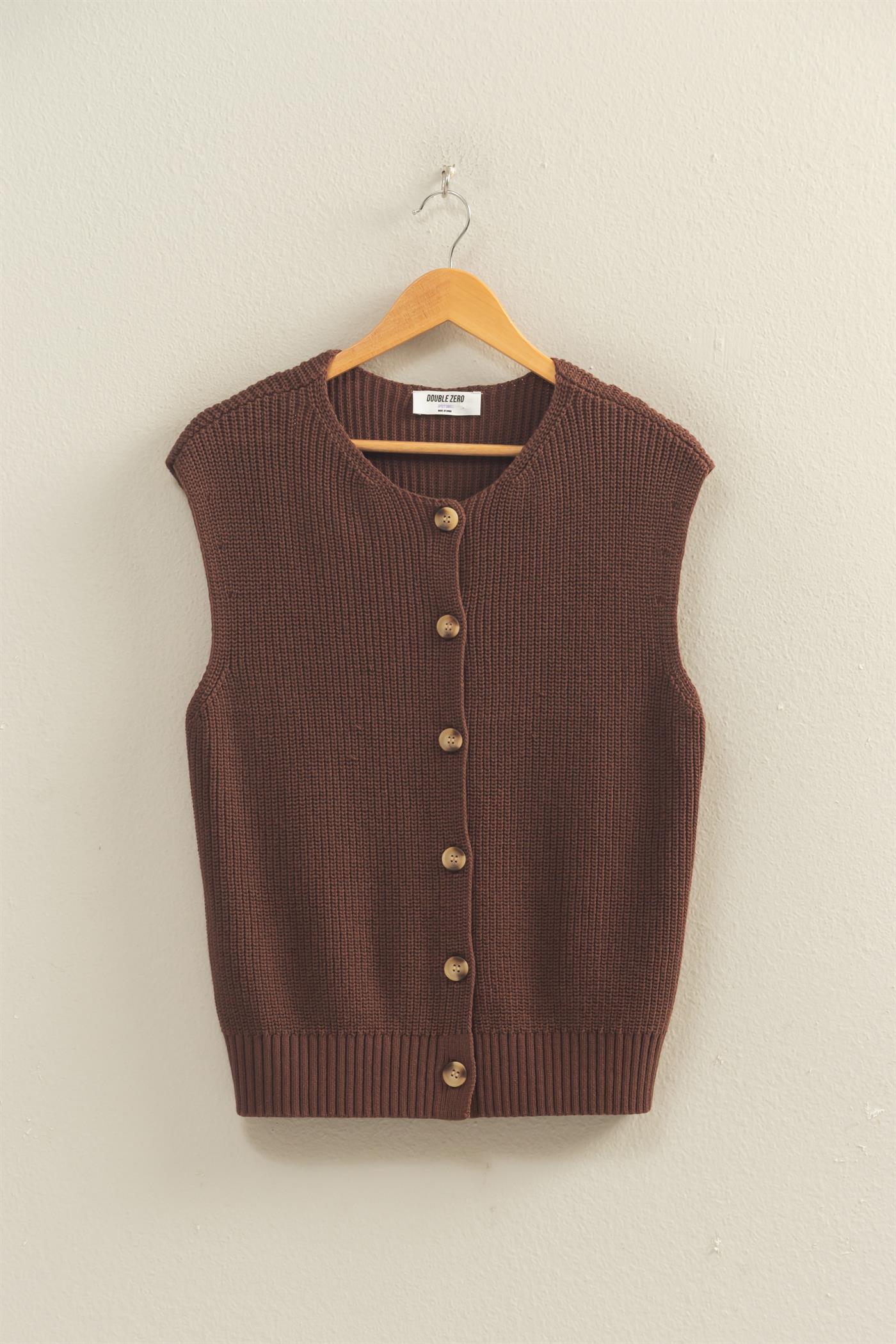 Wholesale Sleeveless Button-Up Ribbed Vest Sweaters DZ26A833 CHOCOLATE DOUBLE ZERO