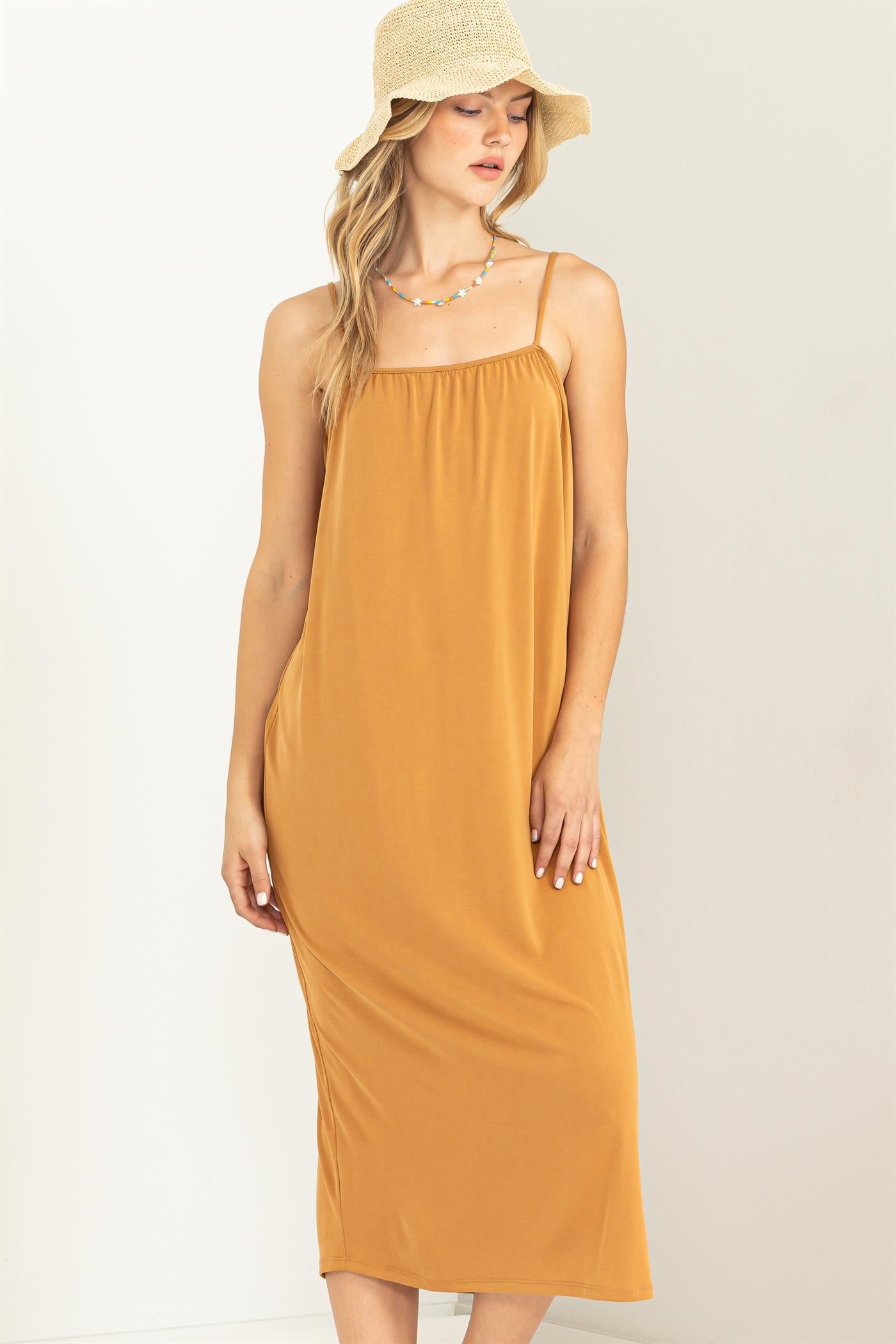 Wholesale Extra Love Tie-Back Midi Dress Dresses DZ22G696 BROWN SUGAR DOUBLE ZERO