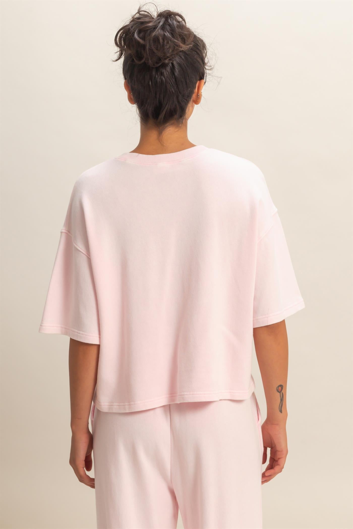 Wholesale Acid Wash Boxy Crew Neck Top T-Shirts DZ26C093 SOFT PINK DOUBLE ZERO