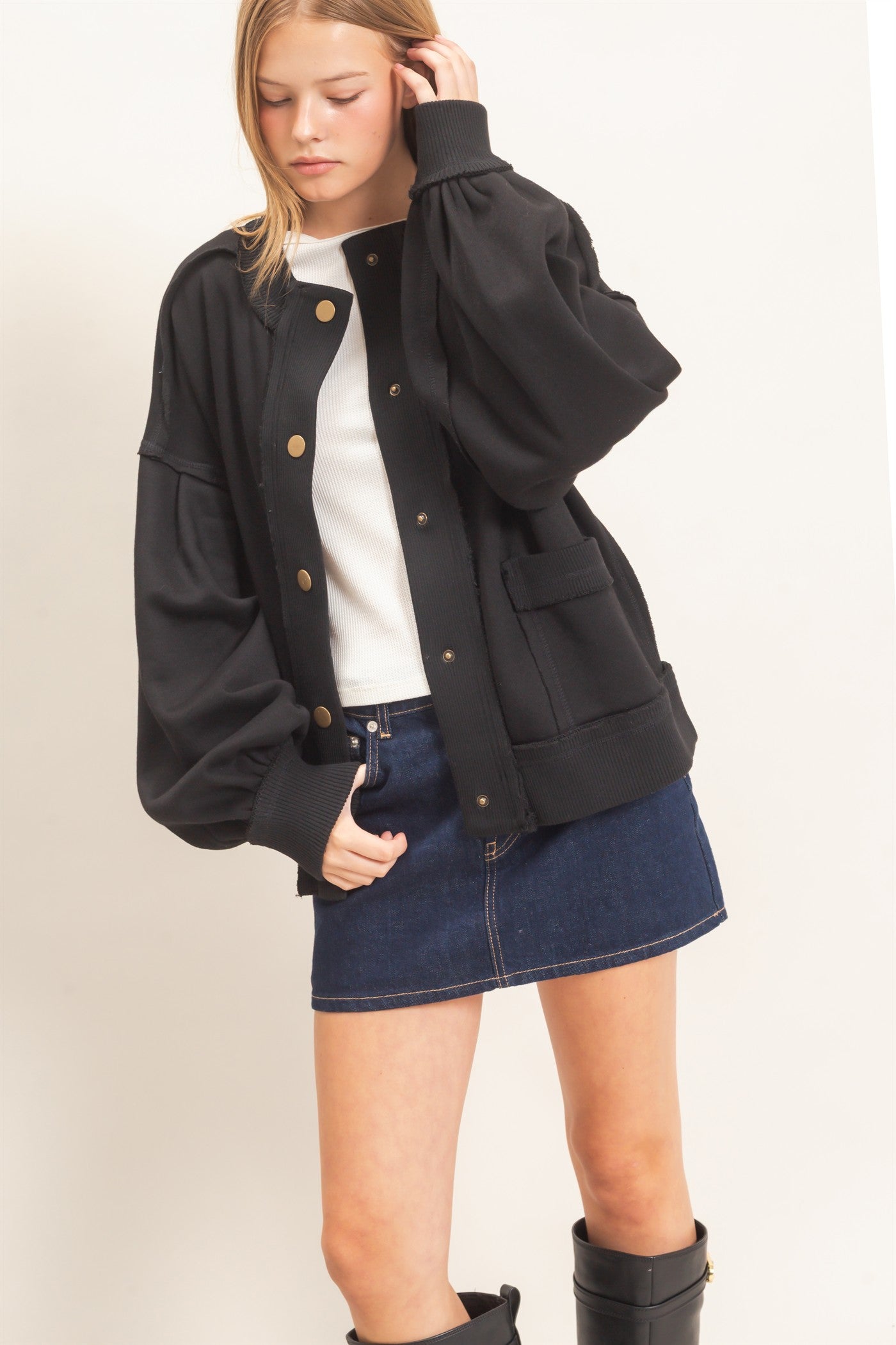 Wholesale Snap Front Jacket Coats & Jackets HF26E003 BLACK HYFVE