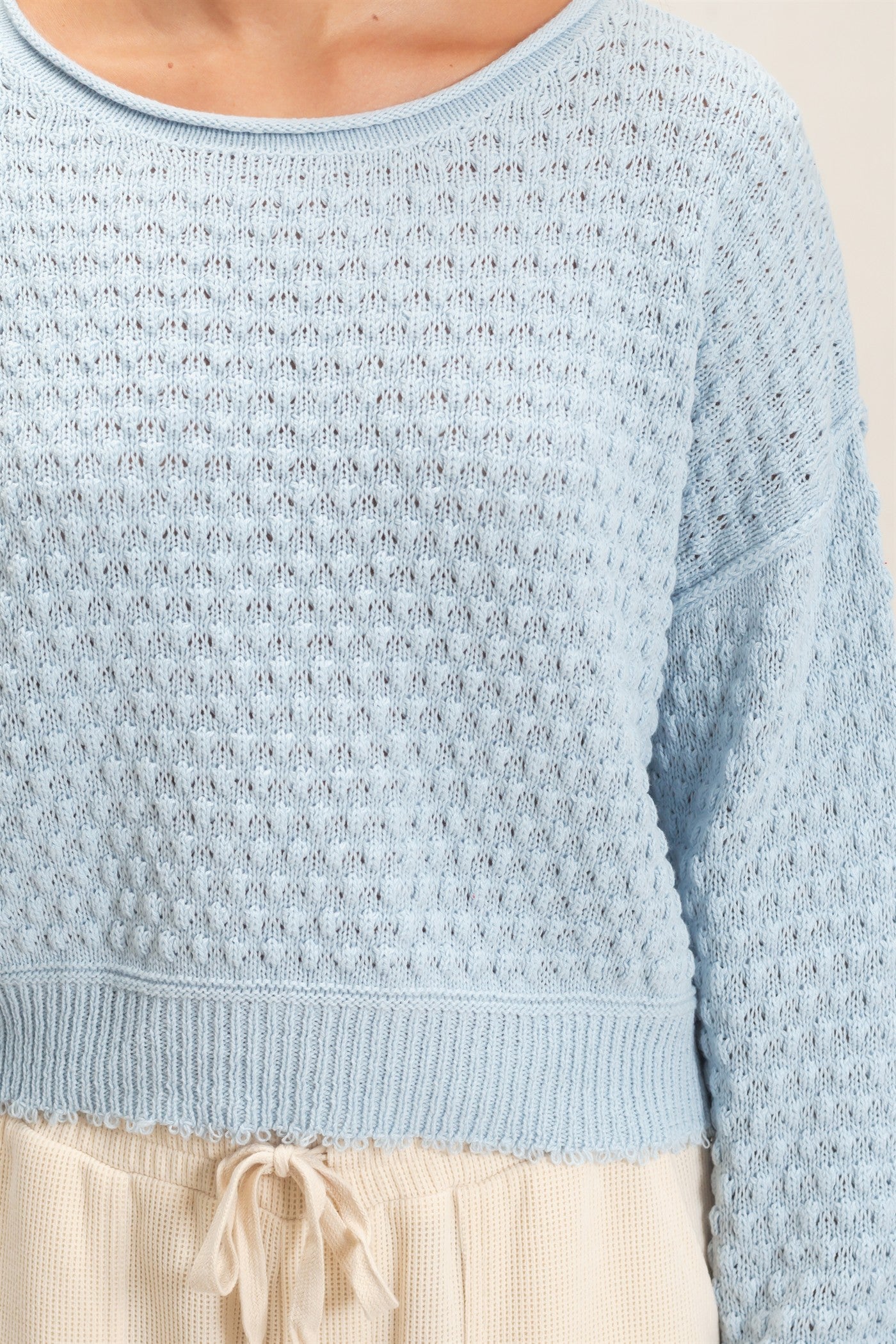 Wholesale Textured Boat Neck Sweater Sweaters DZ26E880 ICE BLUE DOUBLE ZERO