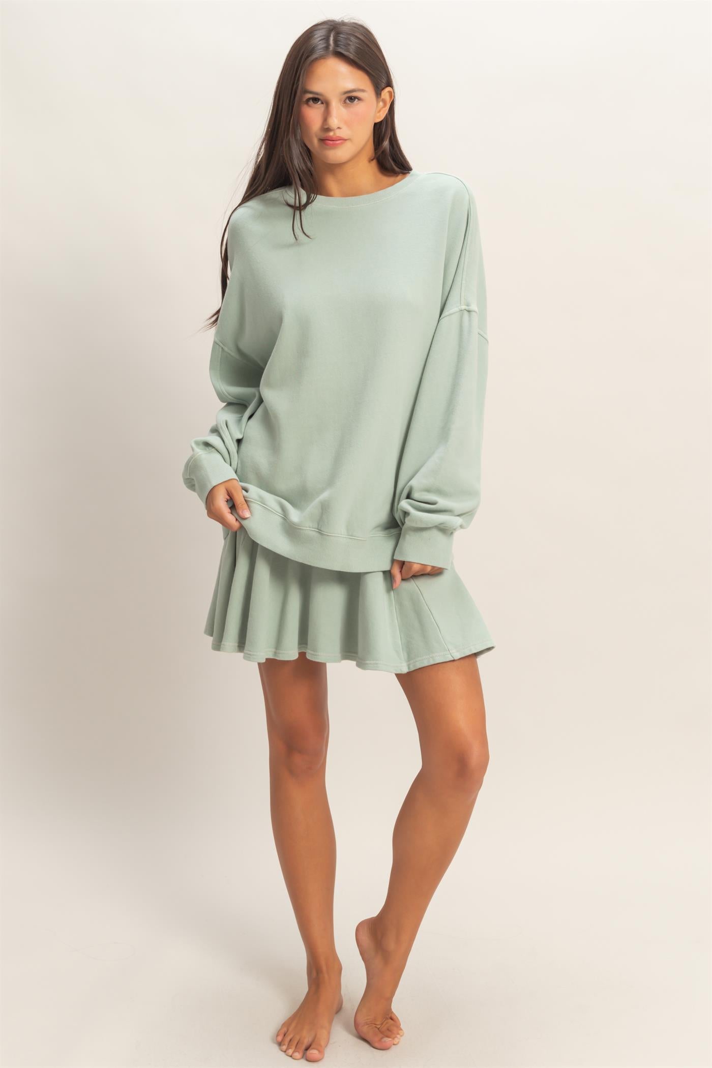 Wholesale Acid Wash Oversized Sweatshirt Sweatshirts DZ26A984 SAGE GREEN DOUBLE ZERO