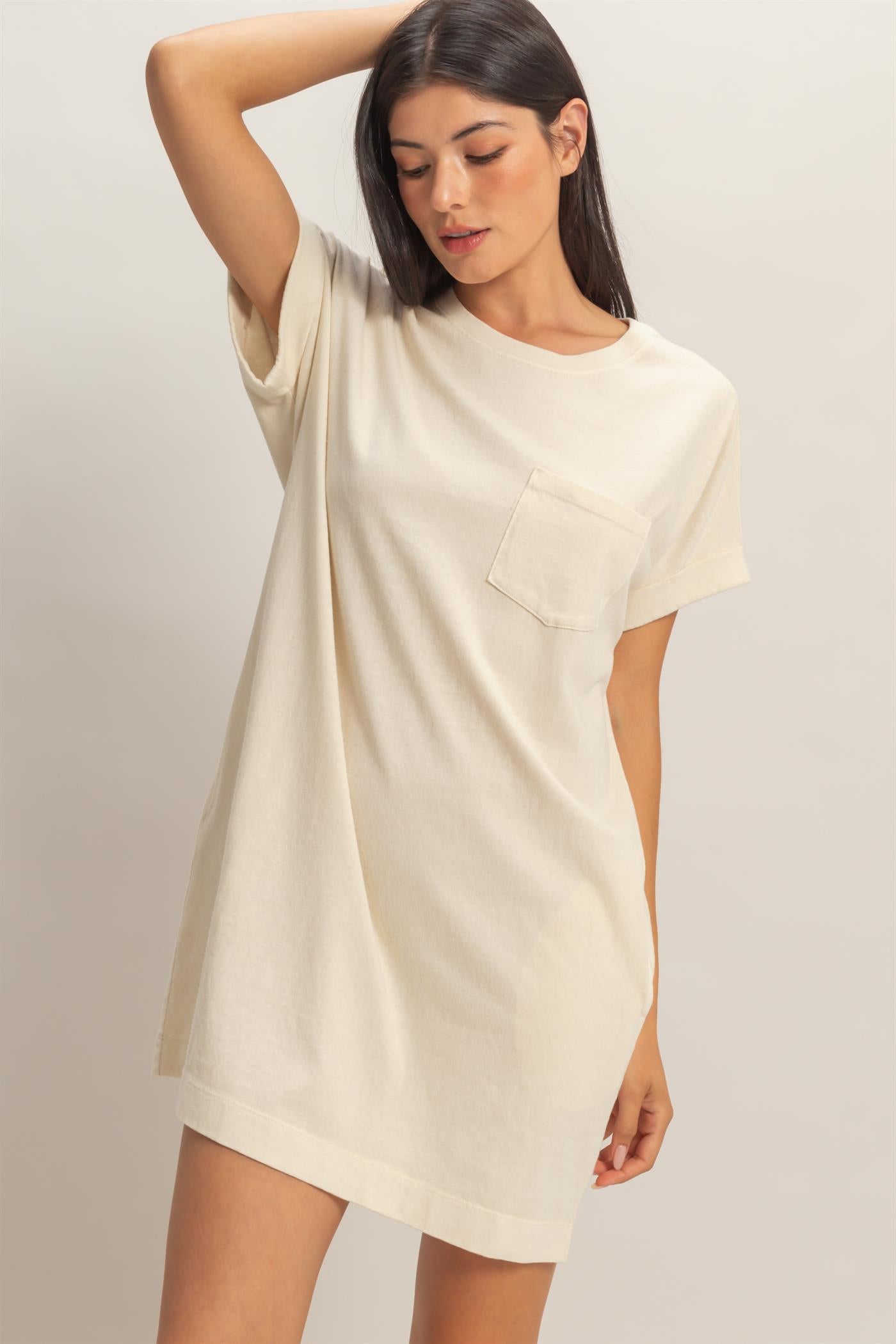 Wholesale Round Neck T-Shirt Mini Dress Dresses DZ26A029 ALPACA DOUBLE ZERO