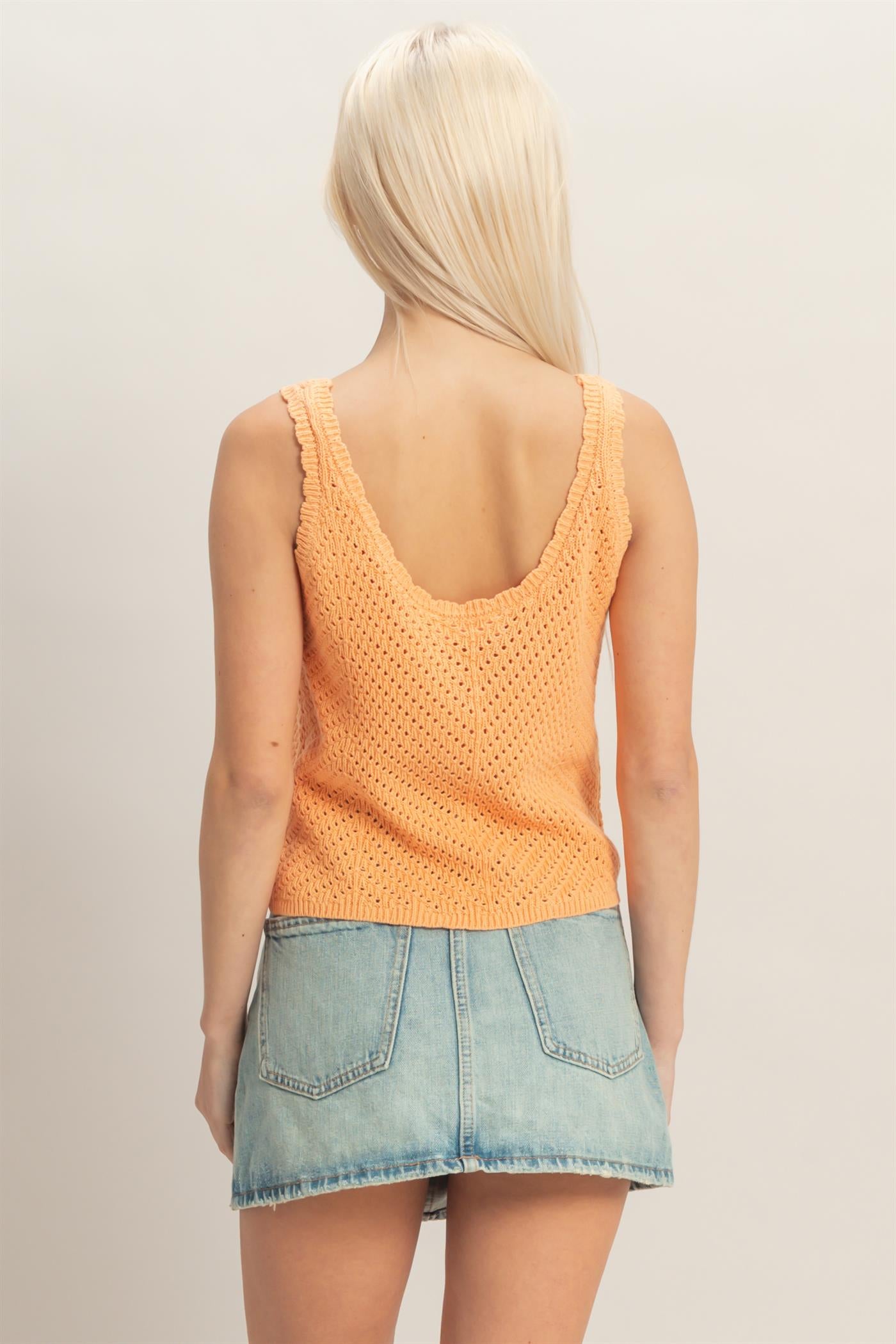 Wholesale Open Knit Scallop Edge Button Front Tank Top Tank Tops DZ26A221 APRICOT DOUBLE ZERO