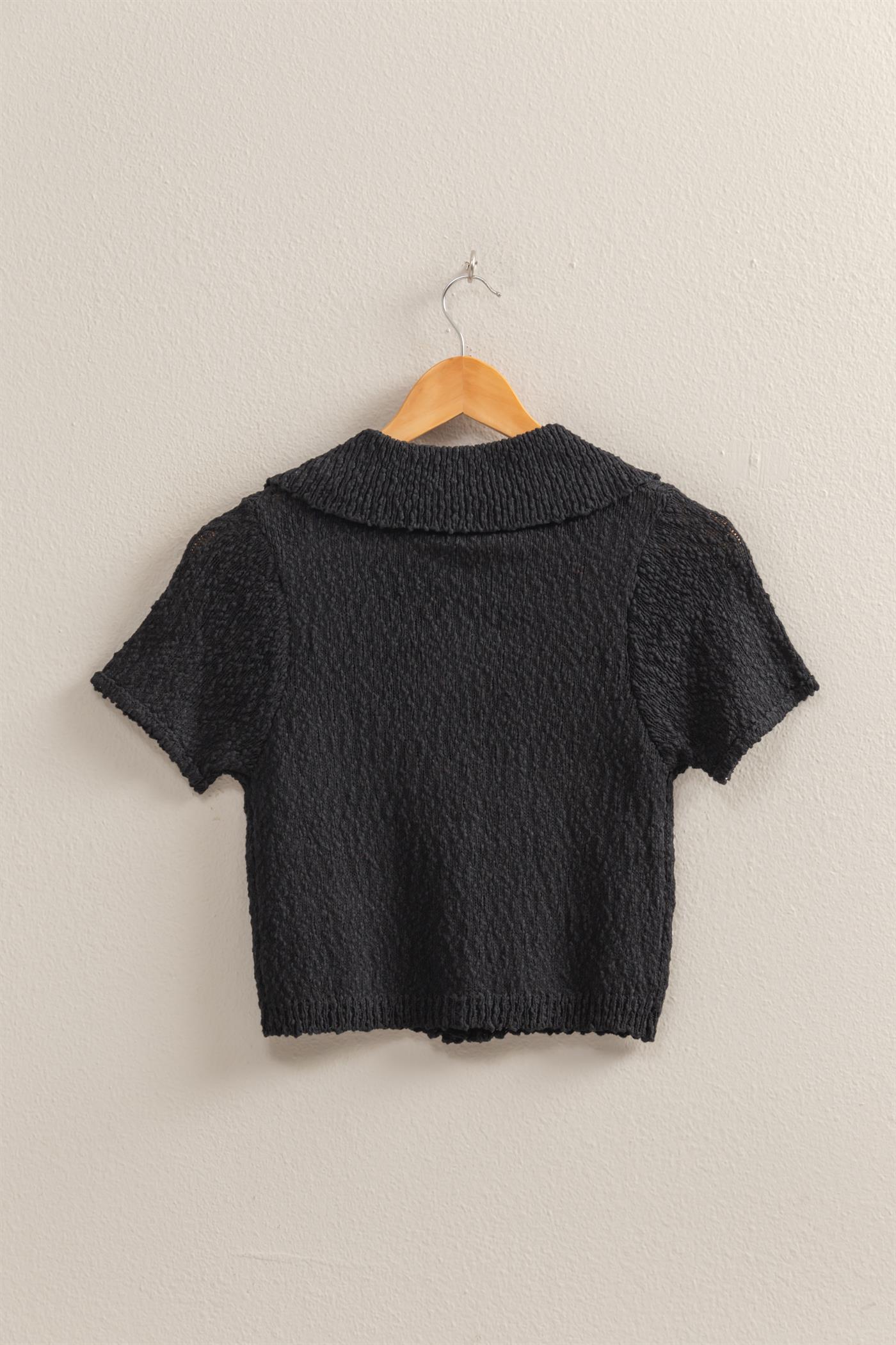 Wholesale Everyday Button-Front Crop Sweater Top Clothing Tops DZ25C171 BLACK DOUBLE ZERO