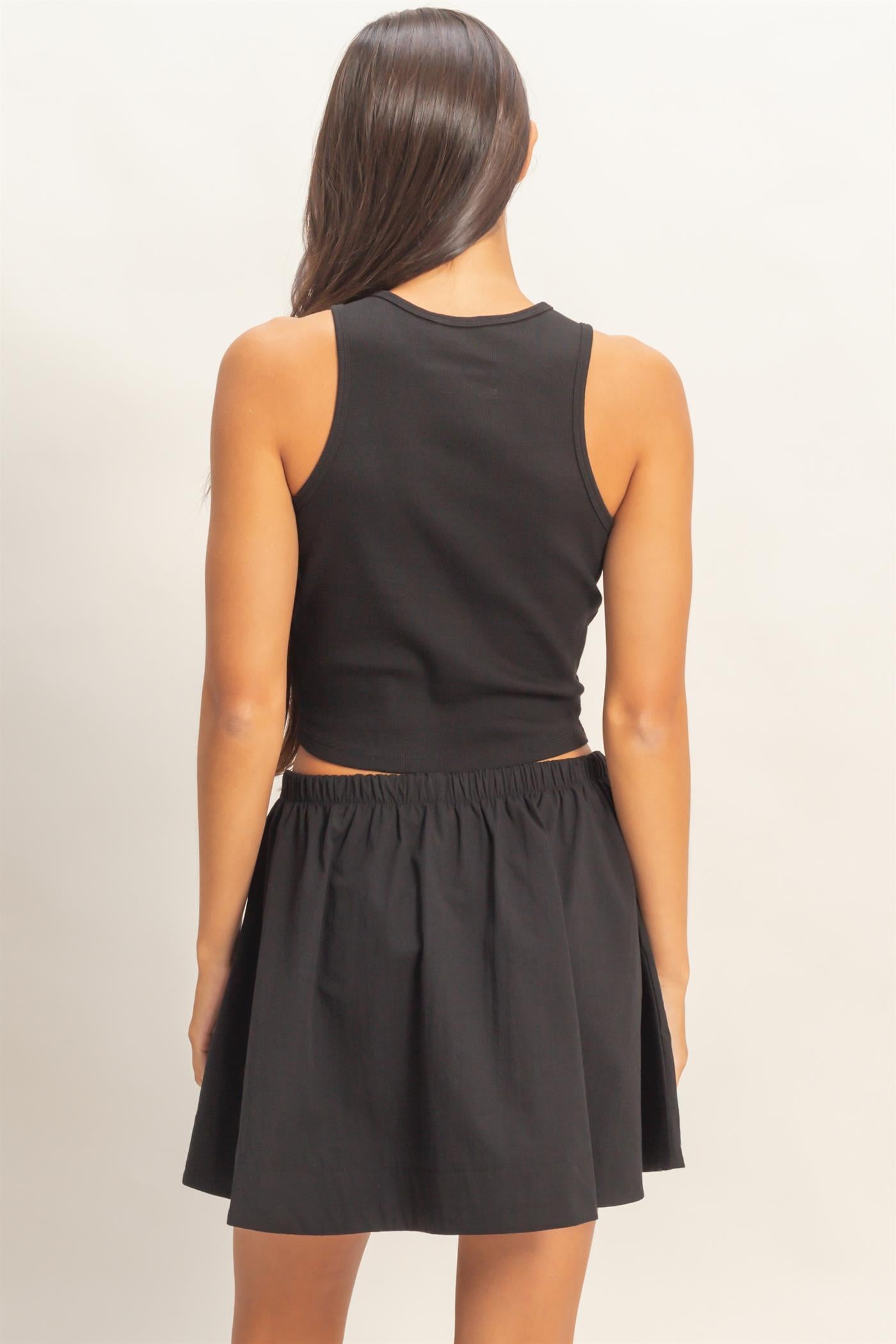 Wholesale Sleeveless Ribbed Top And Skirt Set Clothing DZ26C346-SET BLACK DOUBLE ZERO