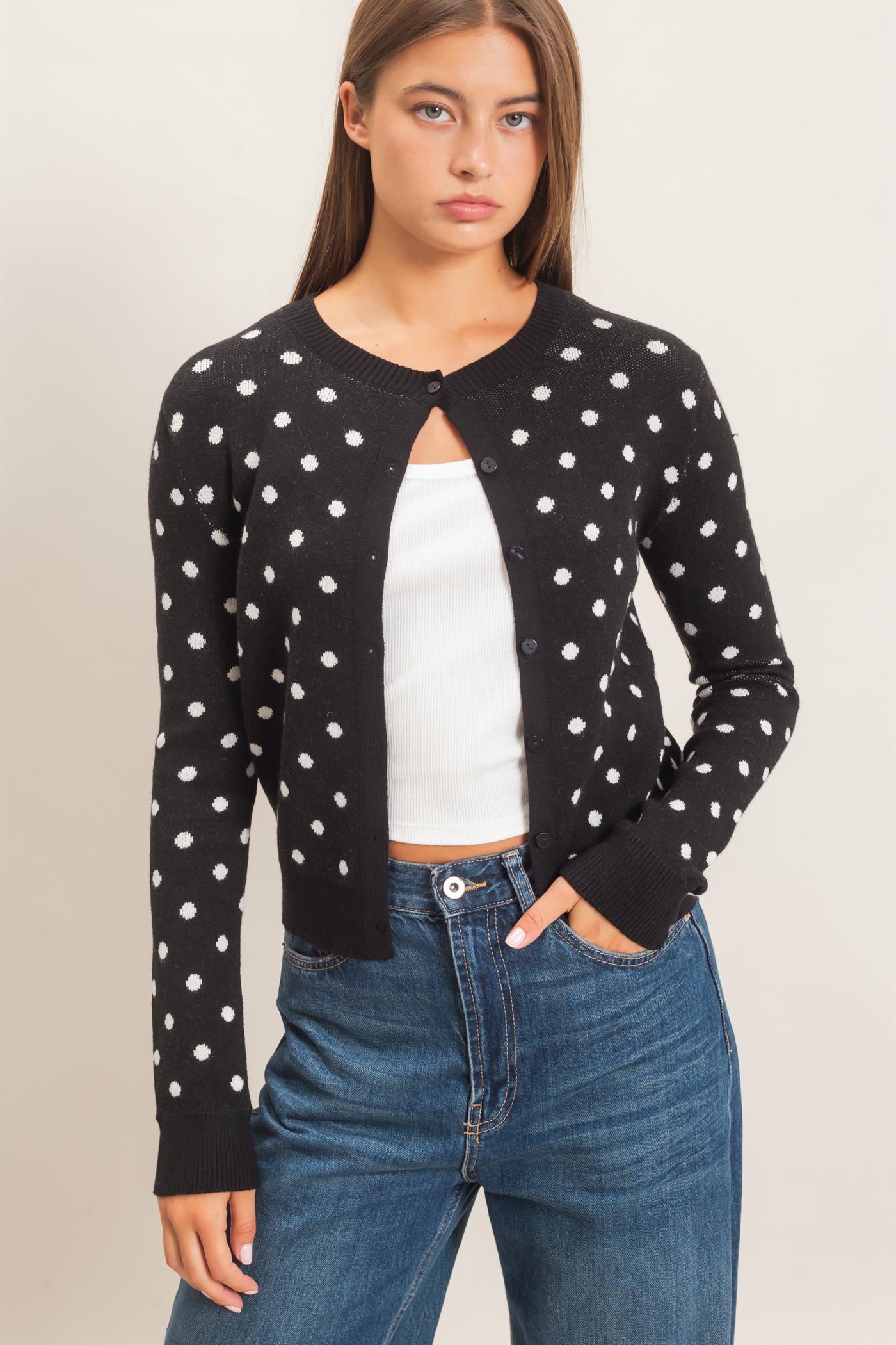 Wholesale Polka Dot Cardigan Sweaters DZ26E453 BLACK DOUBLE ZERO