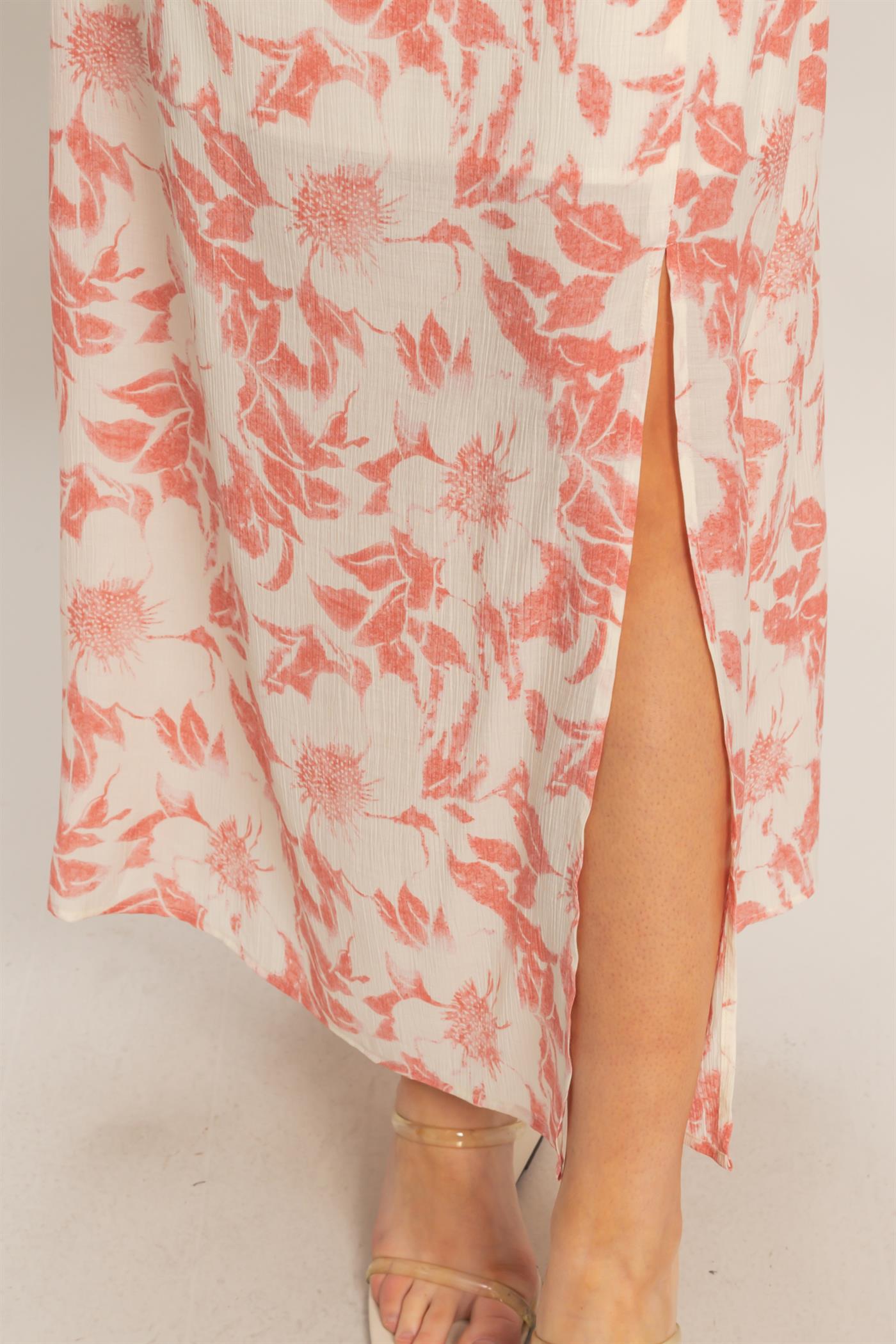 Wholesale Floral Halter Neck Dress Dresses HF26C752 CORAL HYFVE