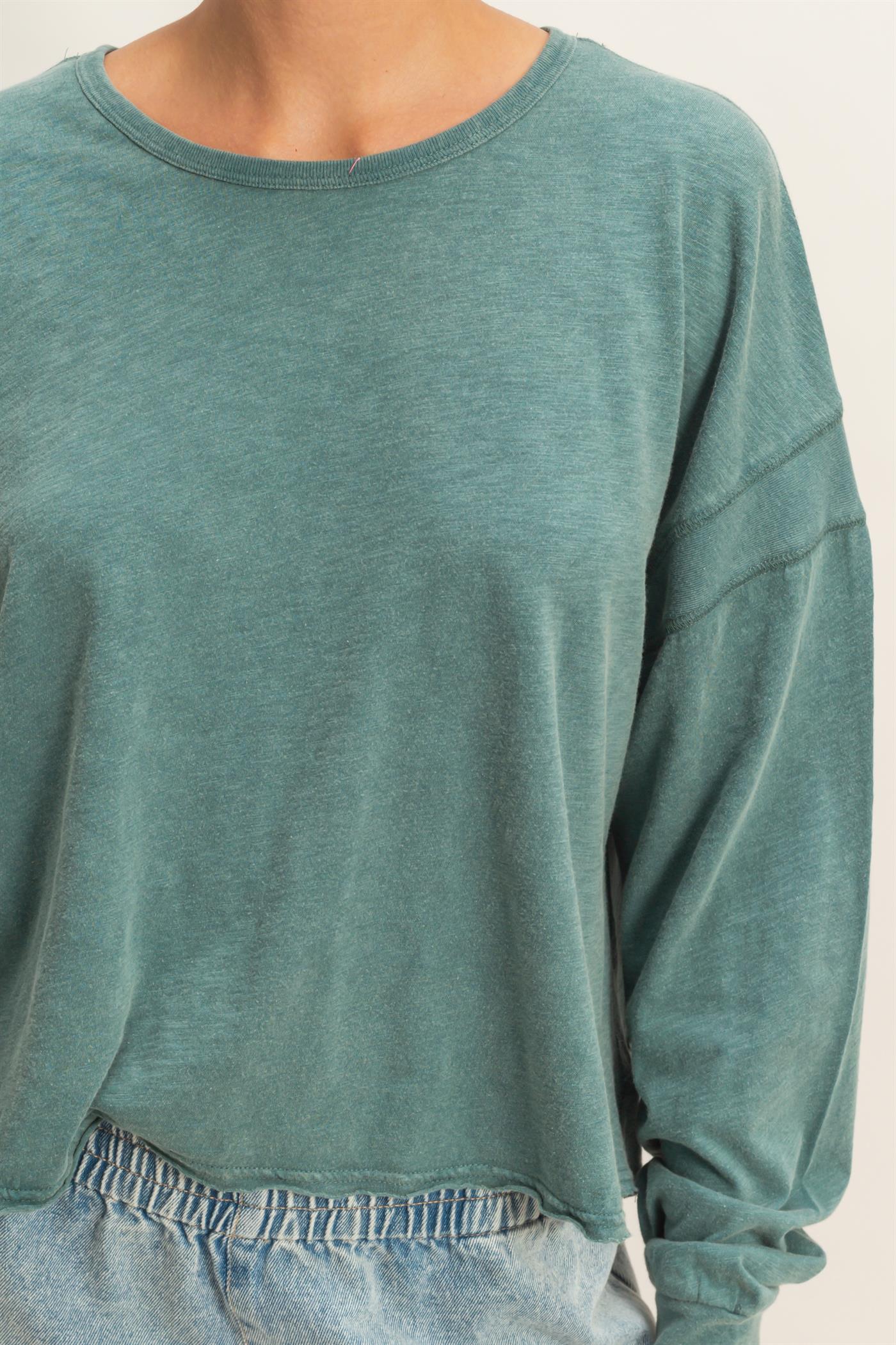 Wholesale Cross Detail Open Back Long-Sleeve Top Clothing Tops DZ26C731 DARK TEAL DOUBLE ZERO