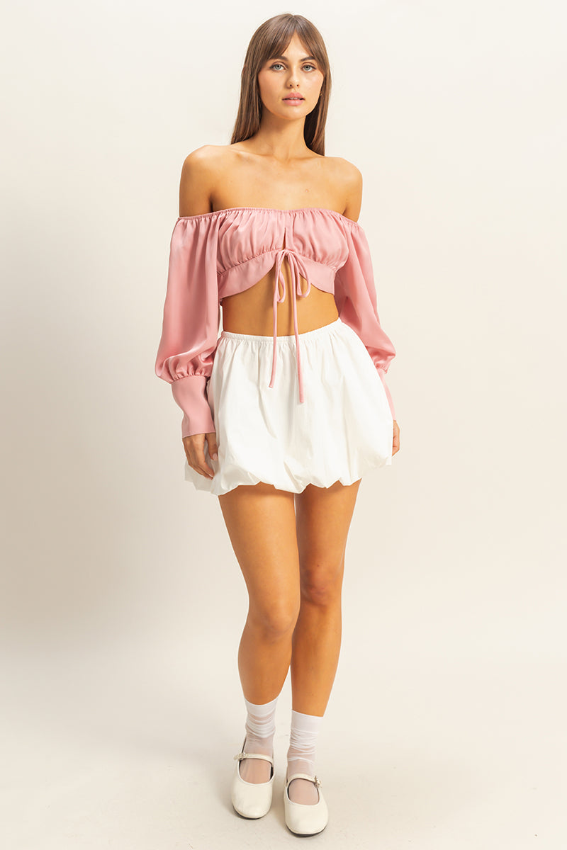 Wholesale Off The Shoulder Satin Crop Top Clothing Tops FS22E582 MAUVE HYFVE