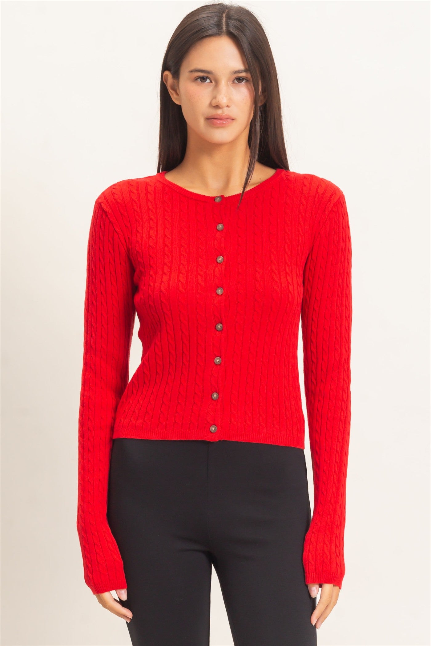 Wholesale Cable Knit Cardigan Cardigans DZ26E256 RED DOUBLE ZERO