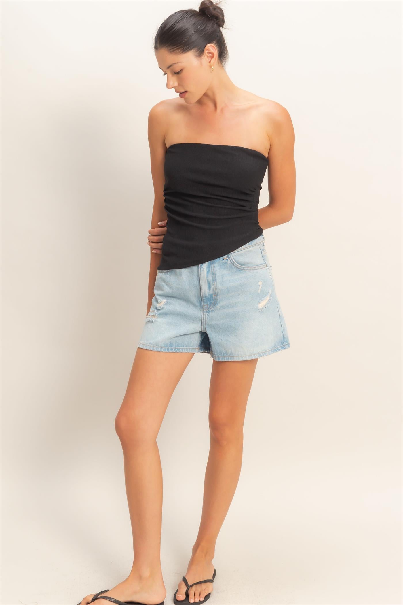 Wholesale Asymmetrical Tube Top Clothing Tops HF26C180 BLACK HYFVE