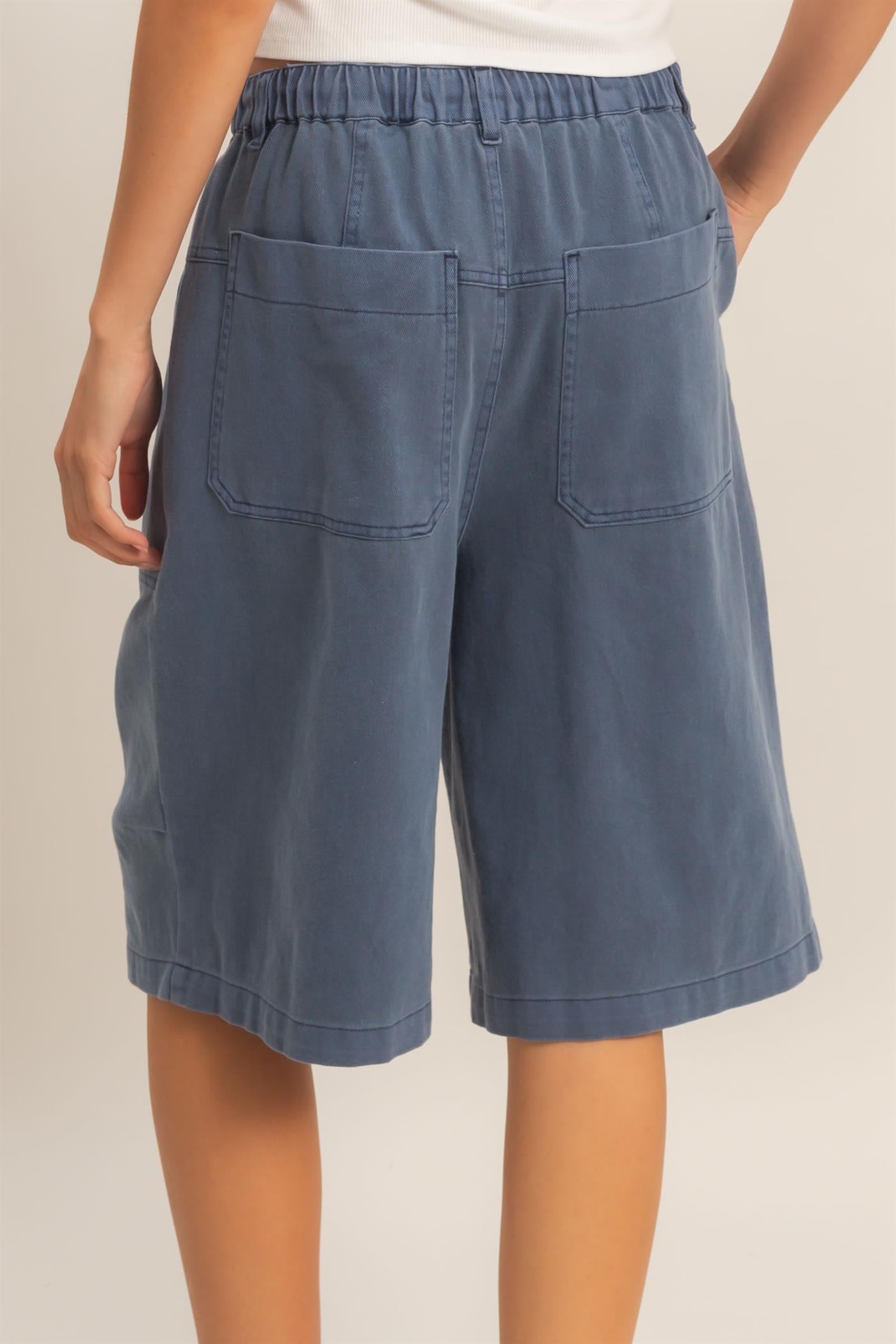 Wholesale Drawstring Waist Wide Leg Jorts Shorts DZ26F283 NAVY DOUBLE ZERO