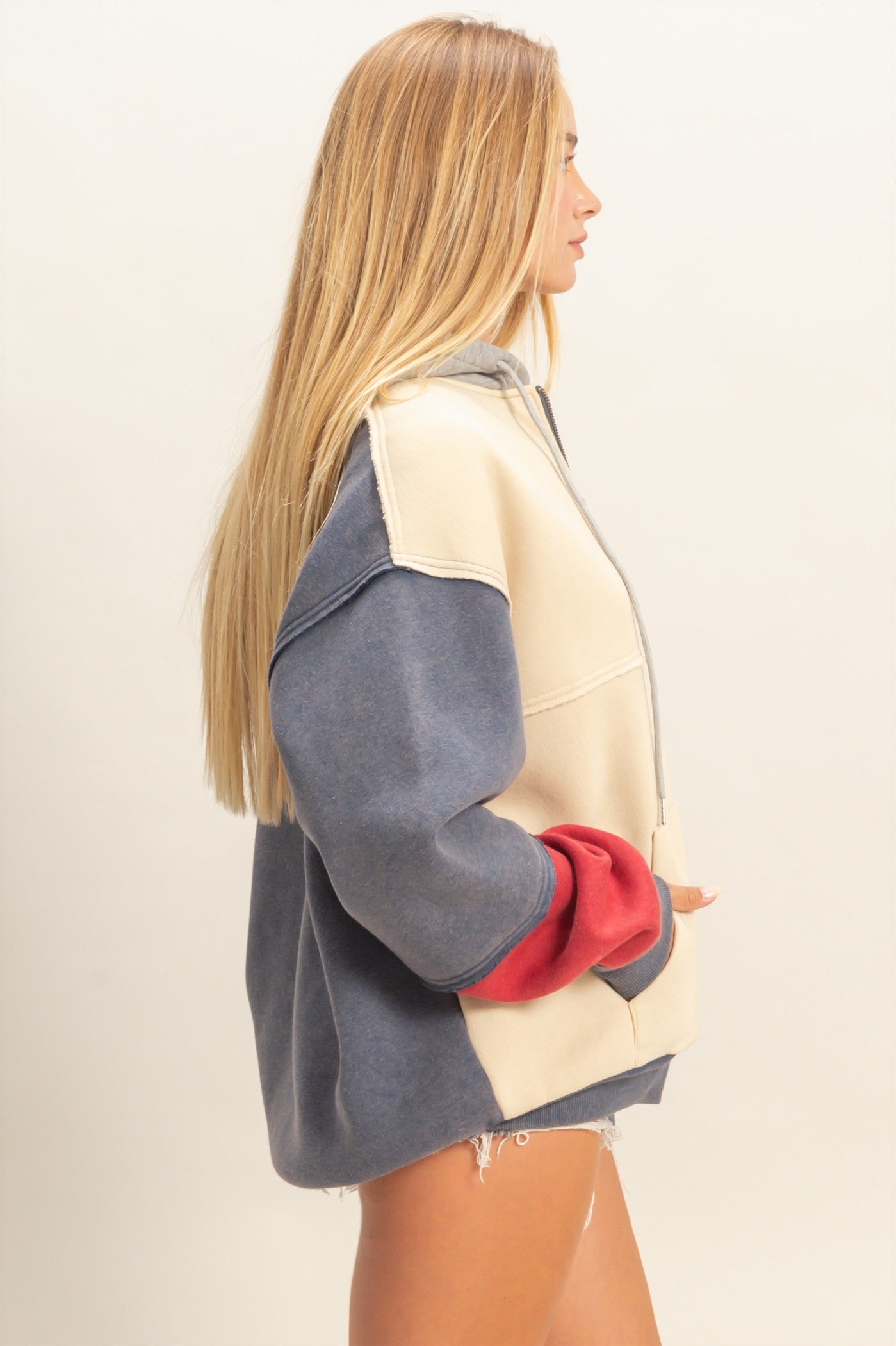 Wholesale Mineral Washed Colorblock Hoodie Jacket Hoodies HF26A959 NAVY COMBO HYFVE