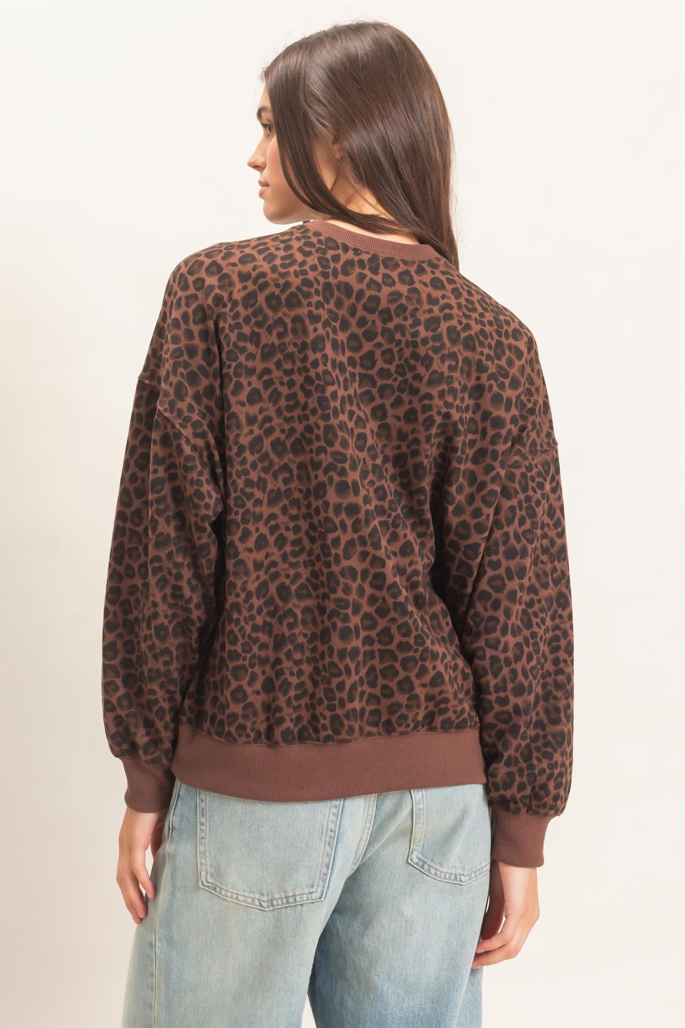 Wholesale Leopard Print Sweatshirt Sweatshirts HF27A426 BROWN HYFVE
