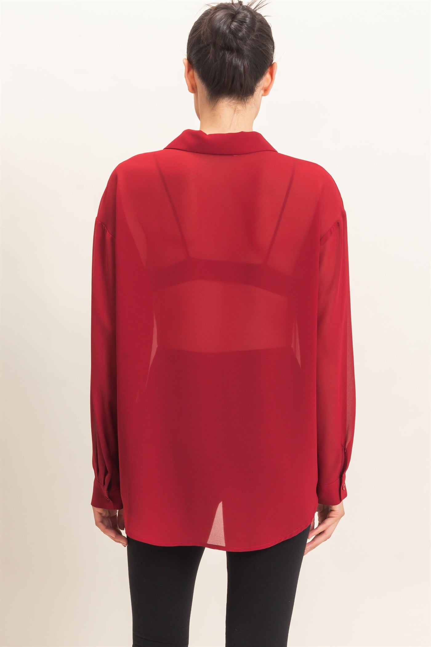 Wholesale Button-Down Collar Blouse Shirts HF26F067 BURGUNDY HYFVE