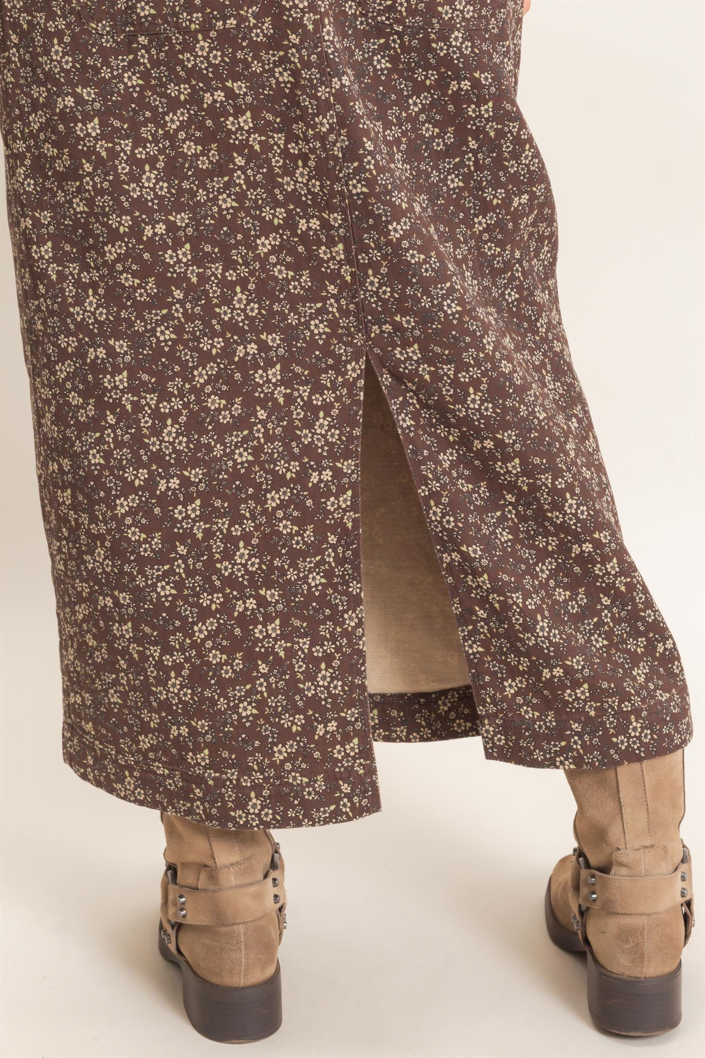 Wholesale Floral Garment Wash Overall Dress Dresses HF26C838 CHESTNUT HYFVE