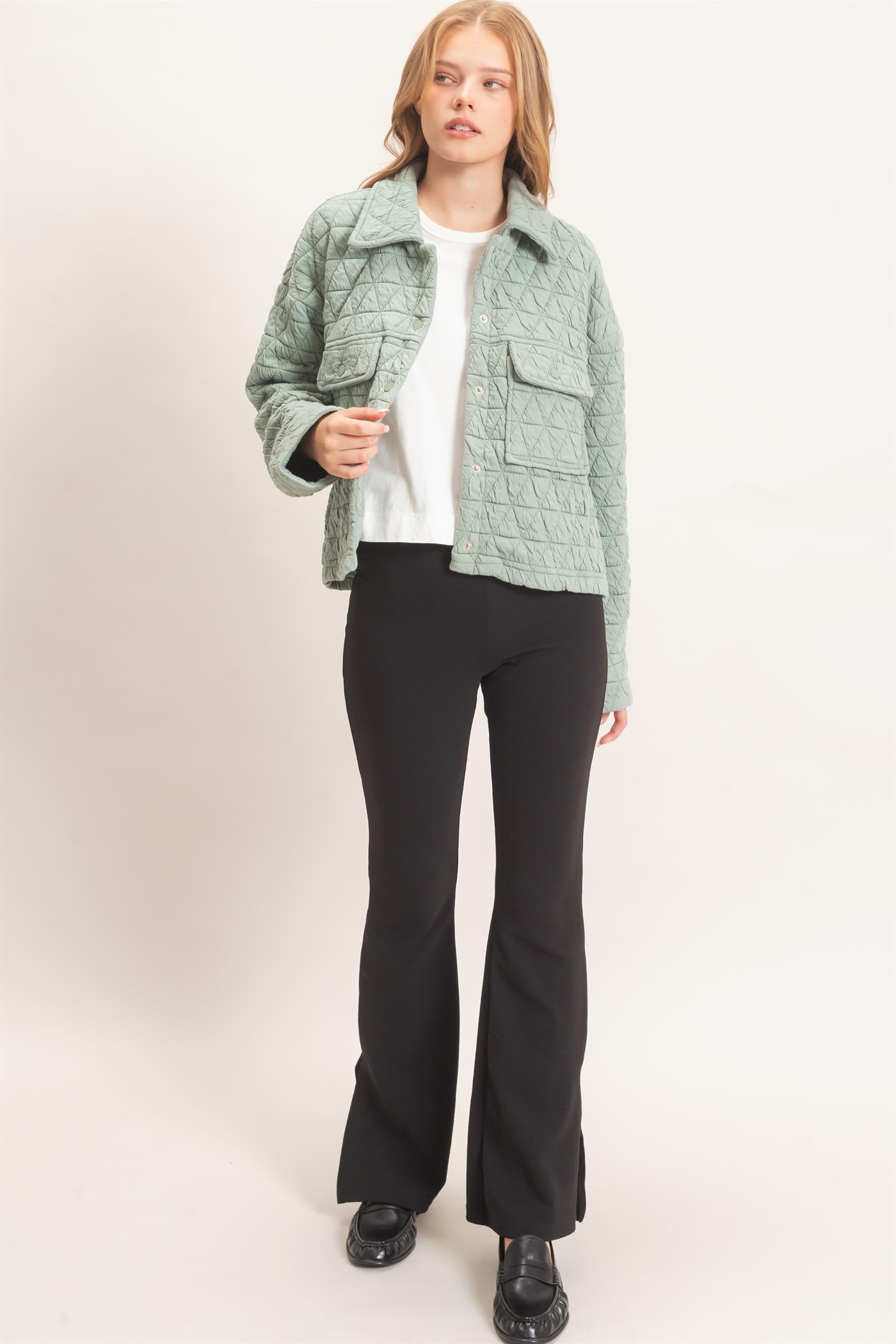 Wholesale Triangle Quilted Button-Up Jacket Coats & Jackets HF26F145 DUSTY SAGE DOUBLE ZERO