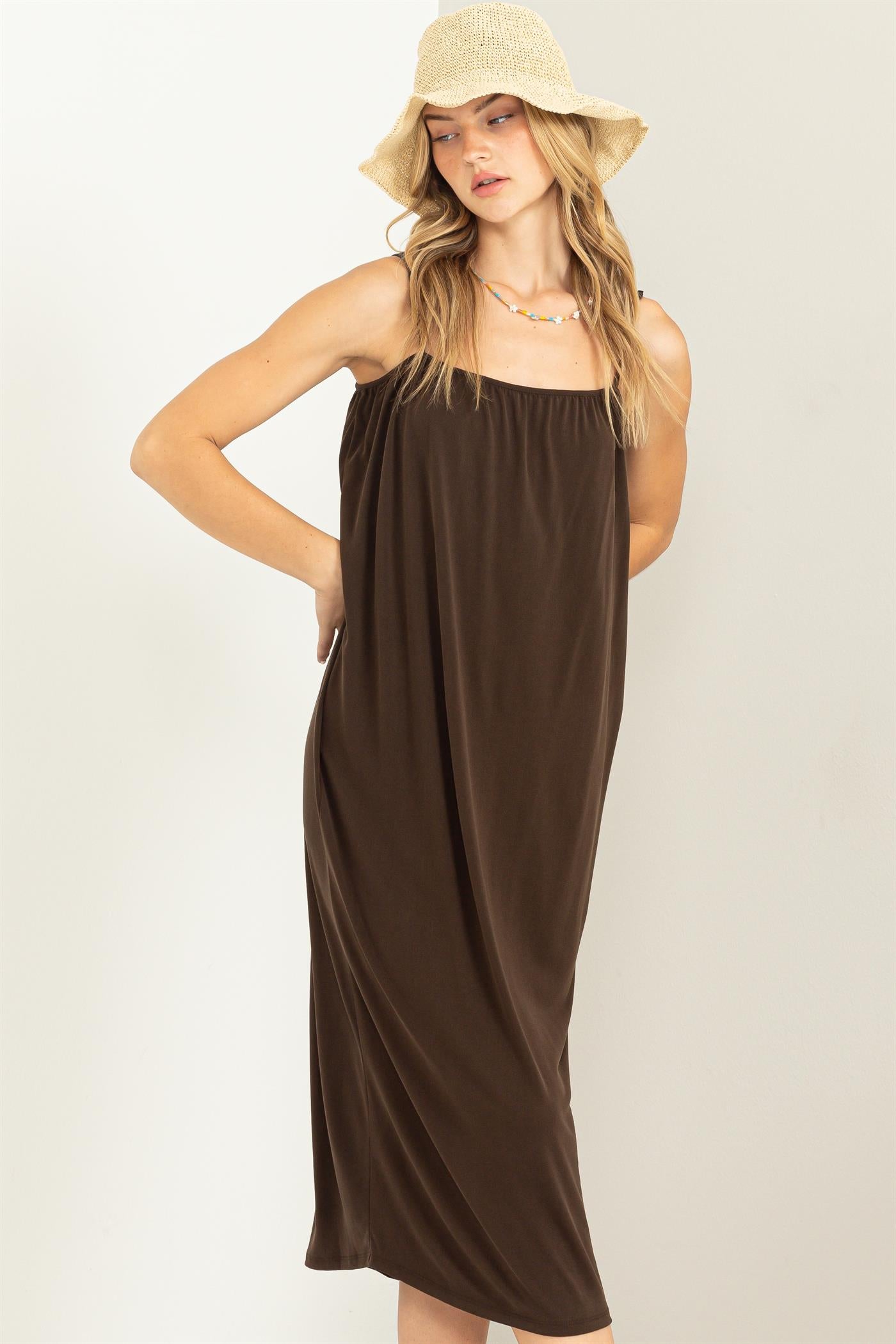Wholesale Extra Love Tie-Back Midi Dress Dresses DZ22G696 DARK CHOCOLATE DOUBLE ZERO
