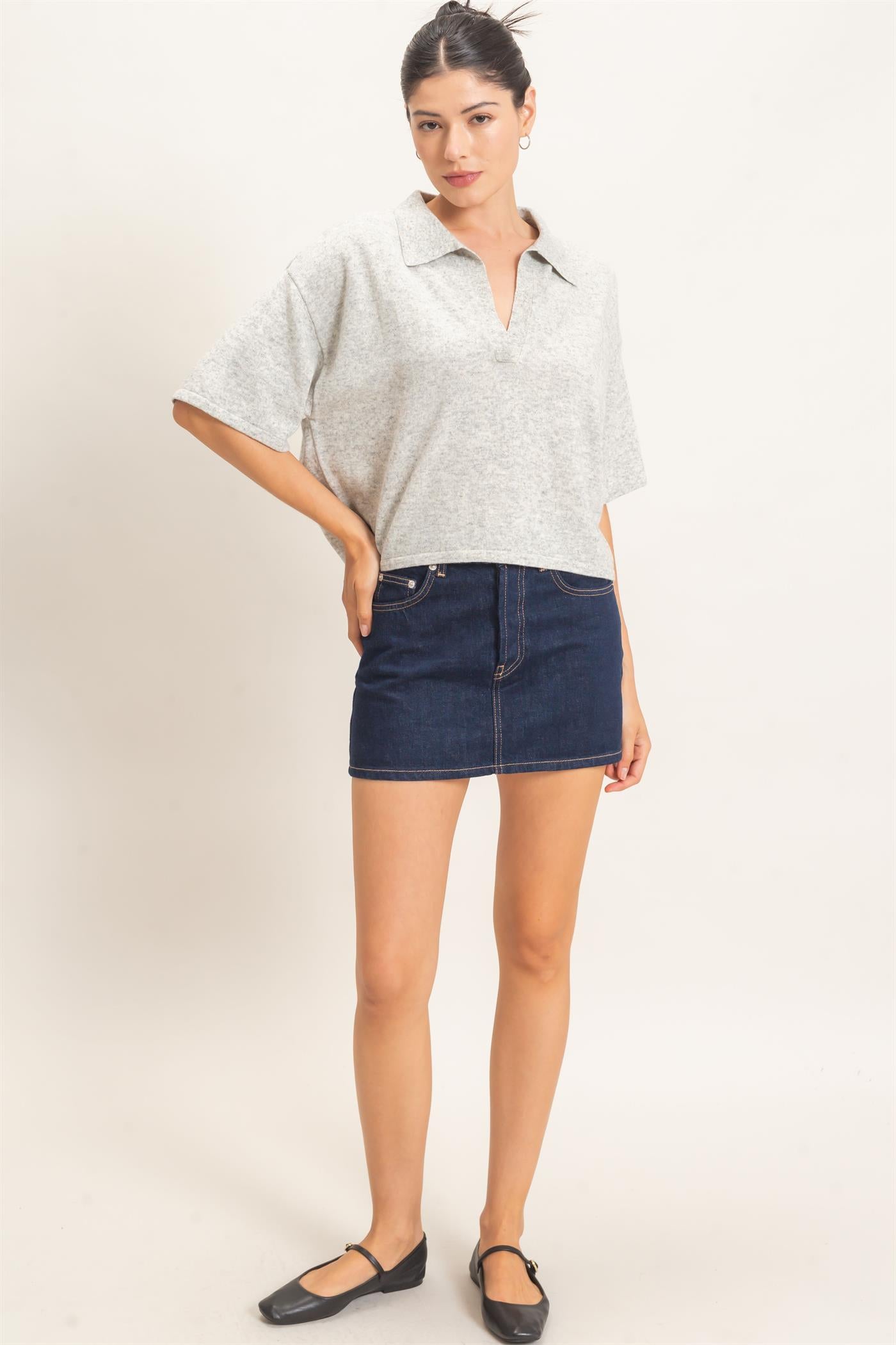 Wholesale Collared V-Neck Sweater Sweaters HF26E038 HEATHER GRAY HYFVE