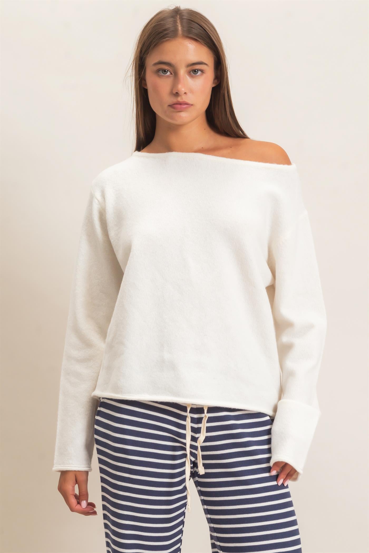 Wholesale Off The Shoulder Sweater Sweaters DZ26E652 WHIP CREAM DOUBLE ZERO