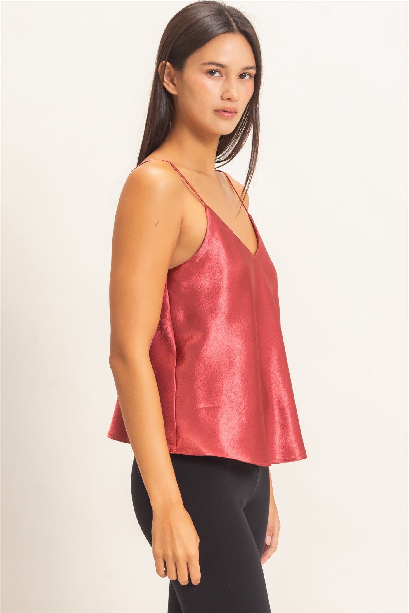 Wholesale V-Neck Satin Cami Top Camisoles DZ26C976 DARK RED DOUBLE ZERO