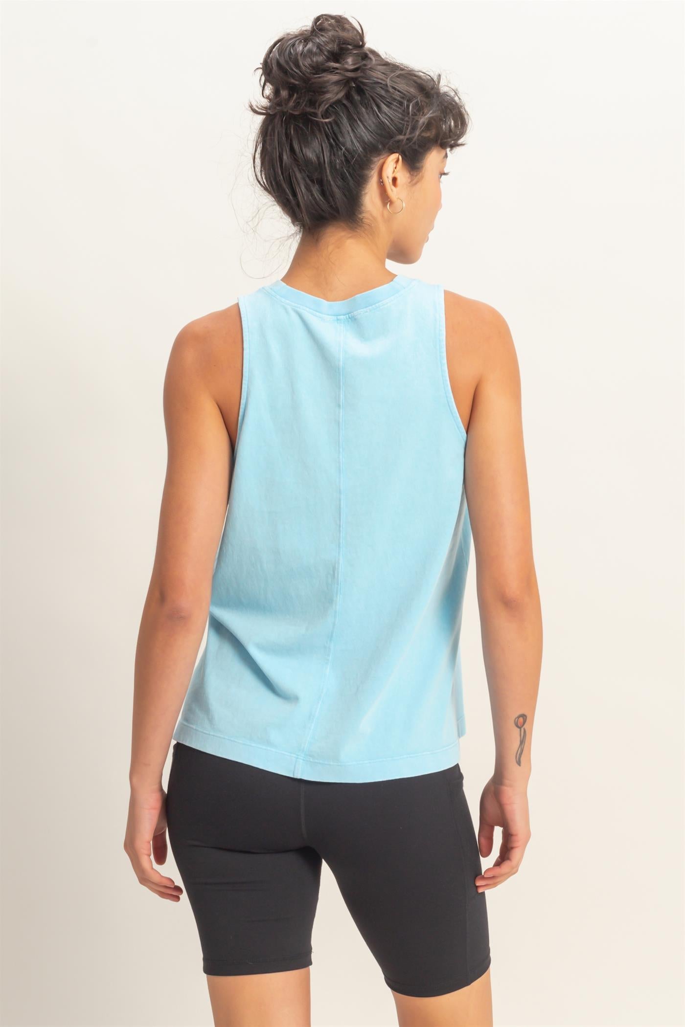 Wholesale Mineral Washed Sleeveless Top Clothing Tops DZ26A739 BLUE DOUBLE ZERO