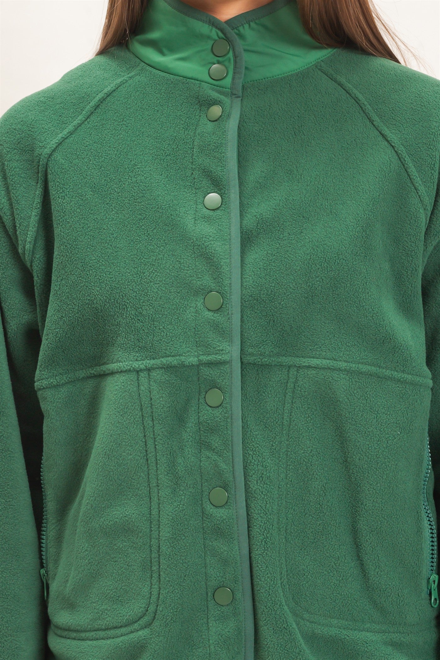 Wholesale Fleece Jacket With Button Front Coats & Jackets DZ26F086 DARK GREEN DOUBLE ZERO