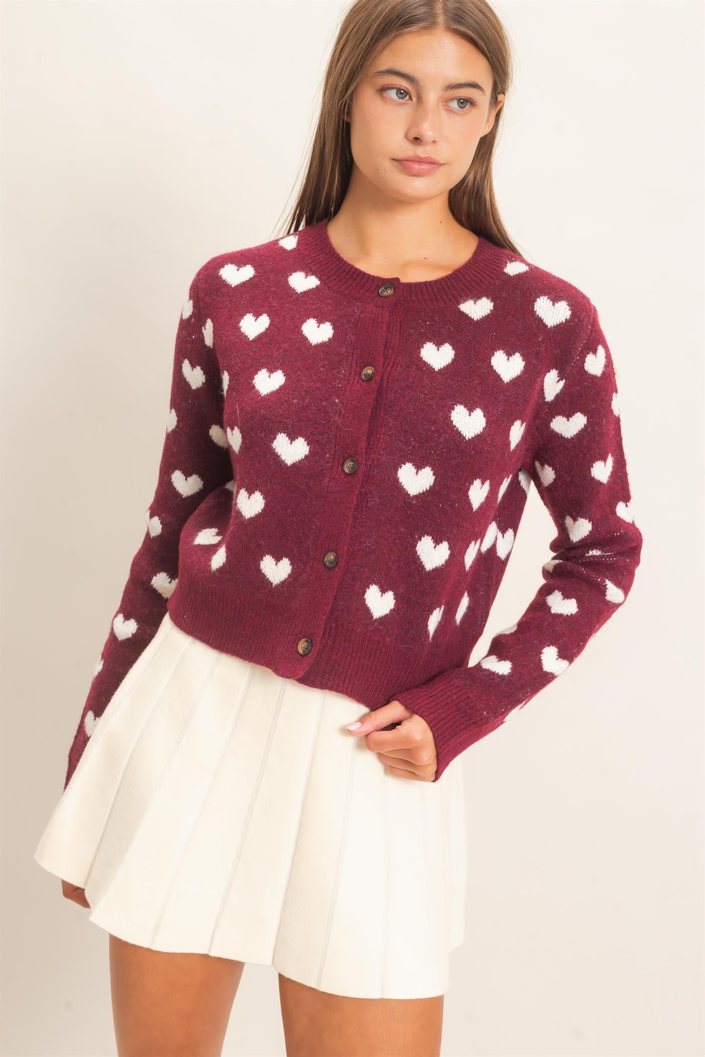 Wholesale Heart Pattern Cardigan Cardigans DZ26E320 DARK CHERRY DOUBLE ZERO