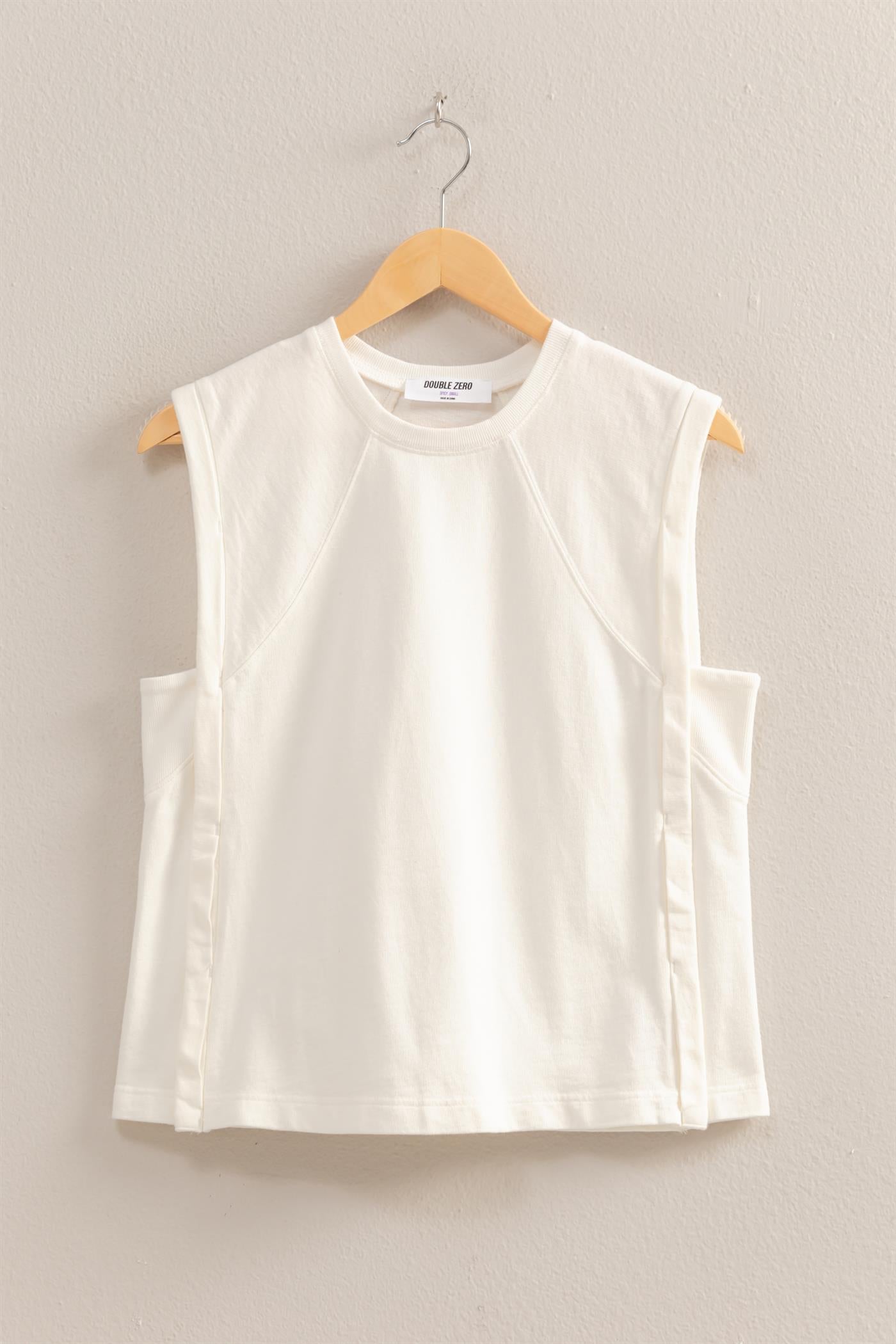 Wholesale Round Neck Sleeveless Boxy Top Clothing Tops DZ25C561 WHITE DOUBLE ZERO