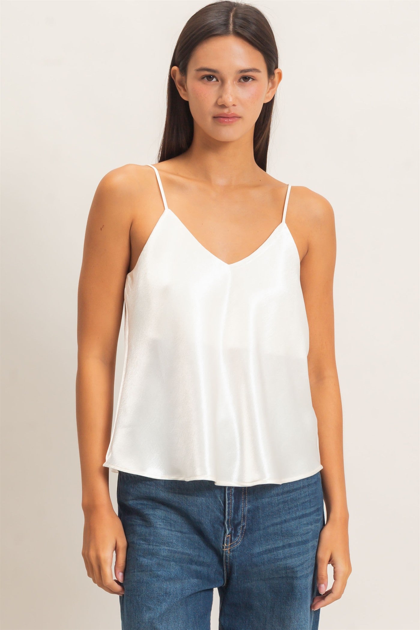 Wholesale V-Neck Satin Cami Top Camisoles DZ26C976 CREAM DOUBLE ZERO
