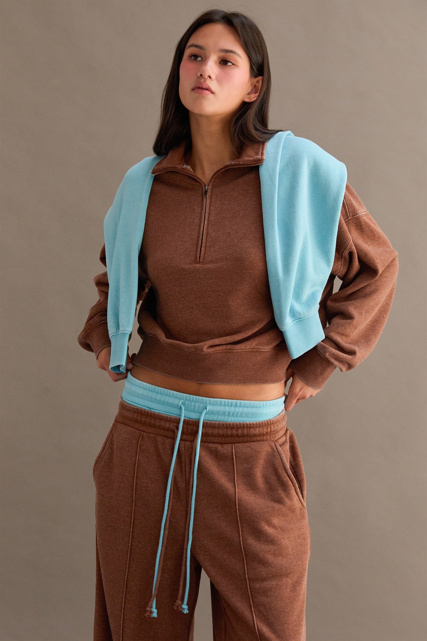 Wholesale Love This Way Half-Zip Sweatshirt Sweatshirts DZ25C908 CHESTNUT DOUBLE ZERO