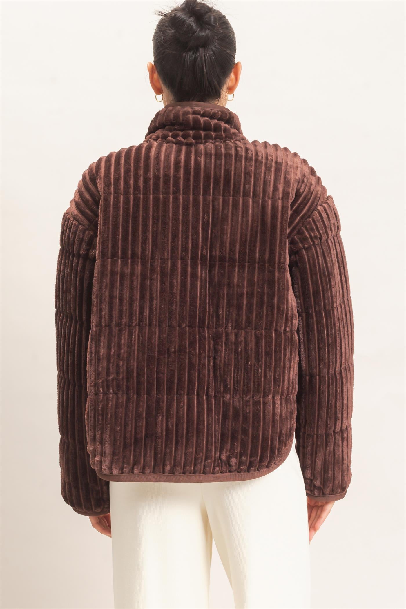 Wholesale Quilted Corduroy Zip-Up Jacket Coats & Jackets HF26E753 CHOCOLATE HYFVE