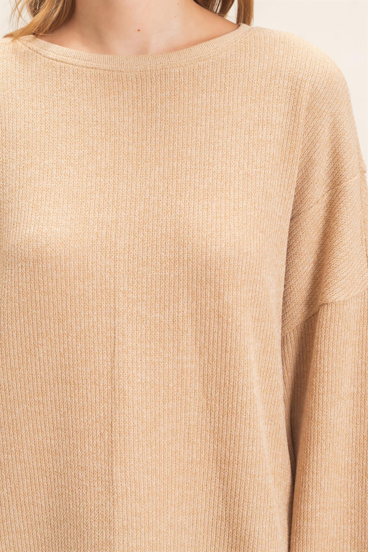 Wholesale Ribbed Boat Neck Knit Top Clothing Tops HF26E852 CAMEL HYFVE